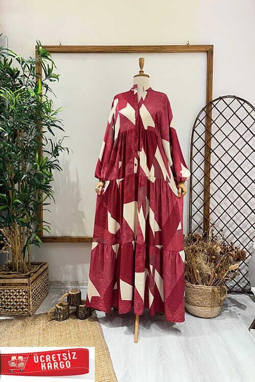 KIRMIZI VİSKON ELBİSE