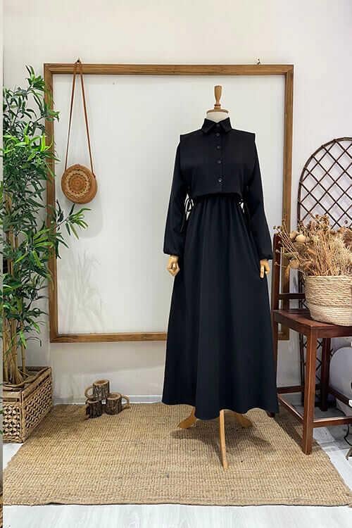 PELERİNLİ ELBİSE Siyah