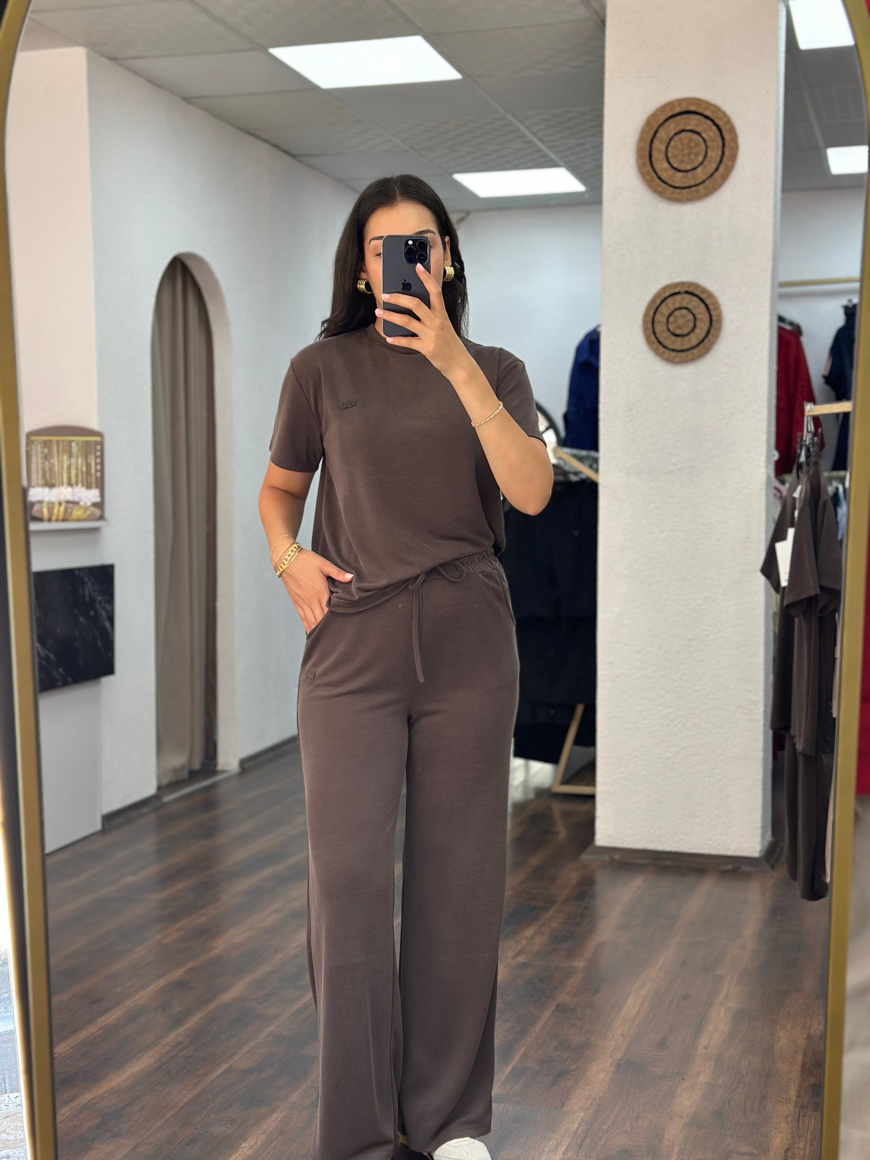 Kahverengi Pike Kumaş Eşofman Takımı