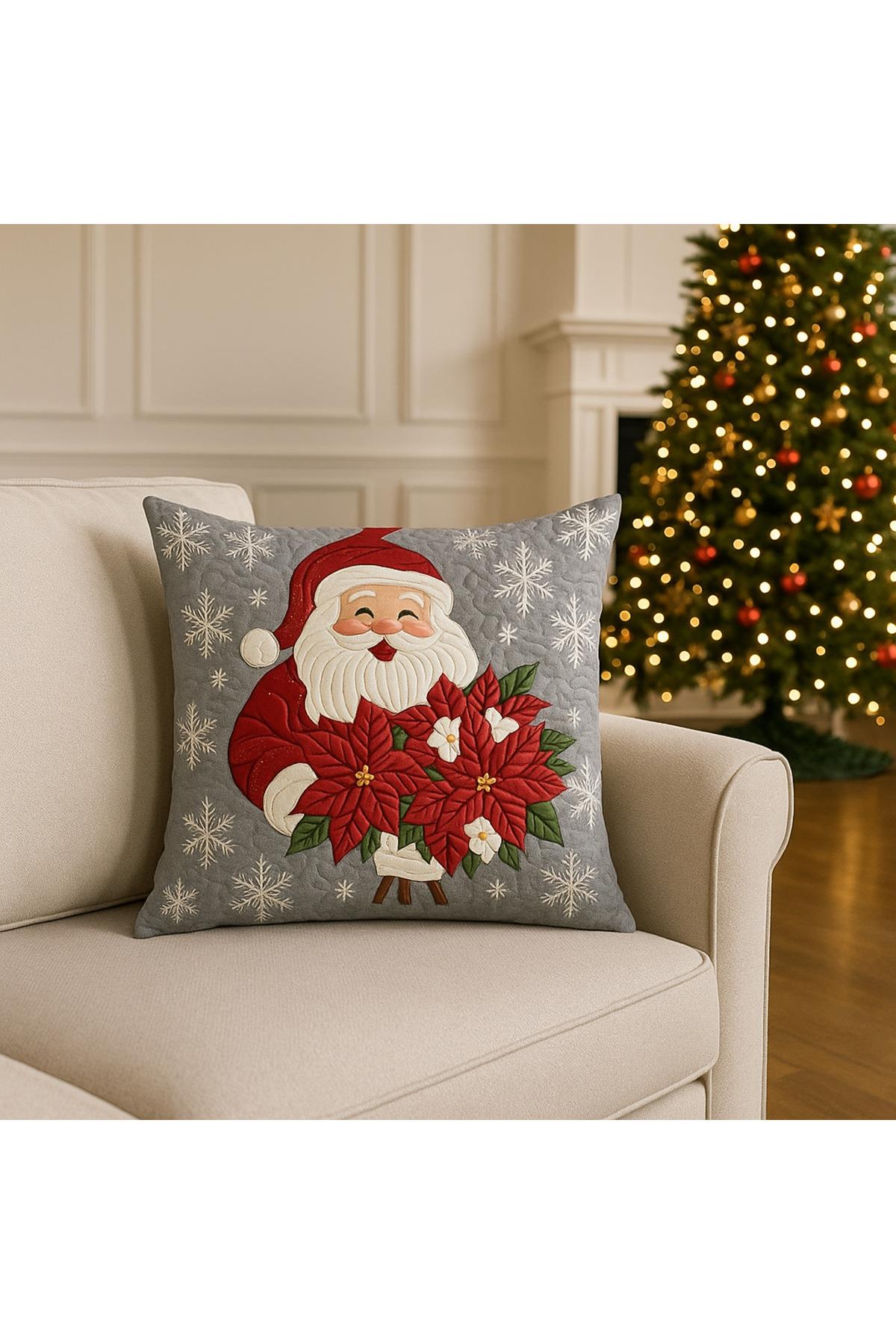 Digital Baskılı Noel Baba Yılbaşı Serisi Dekoratif Kırlent Kılıfı