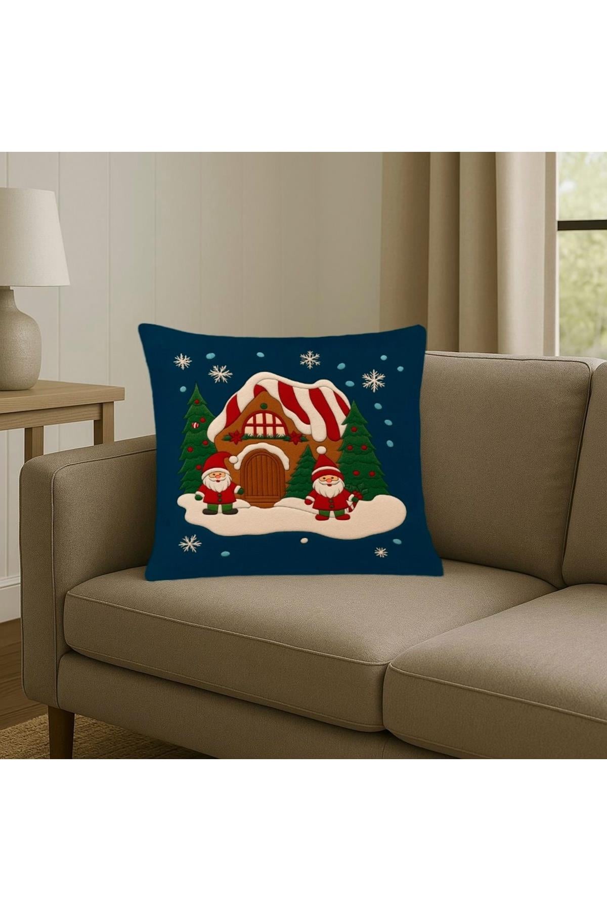 Dijital Baskılı Christmas Noel Babalı Dekoratif Kırlent Kılıfı