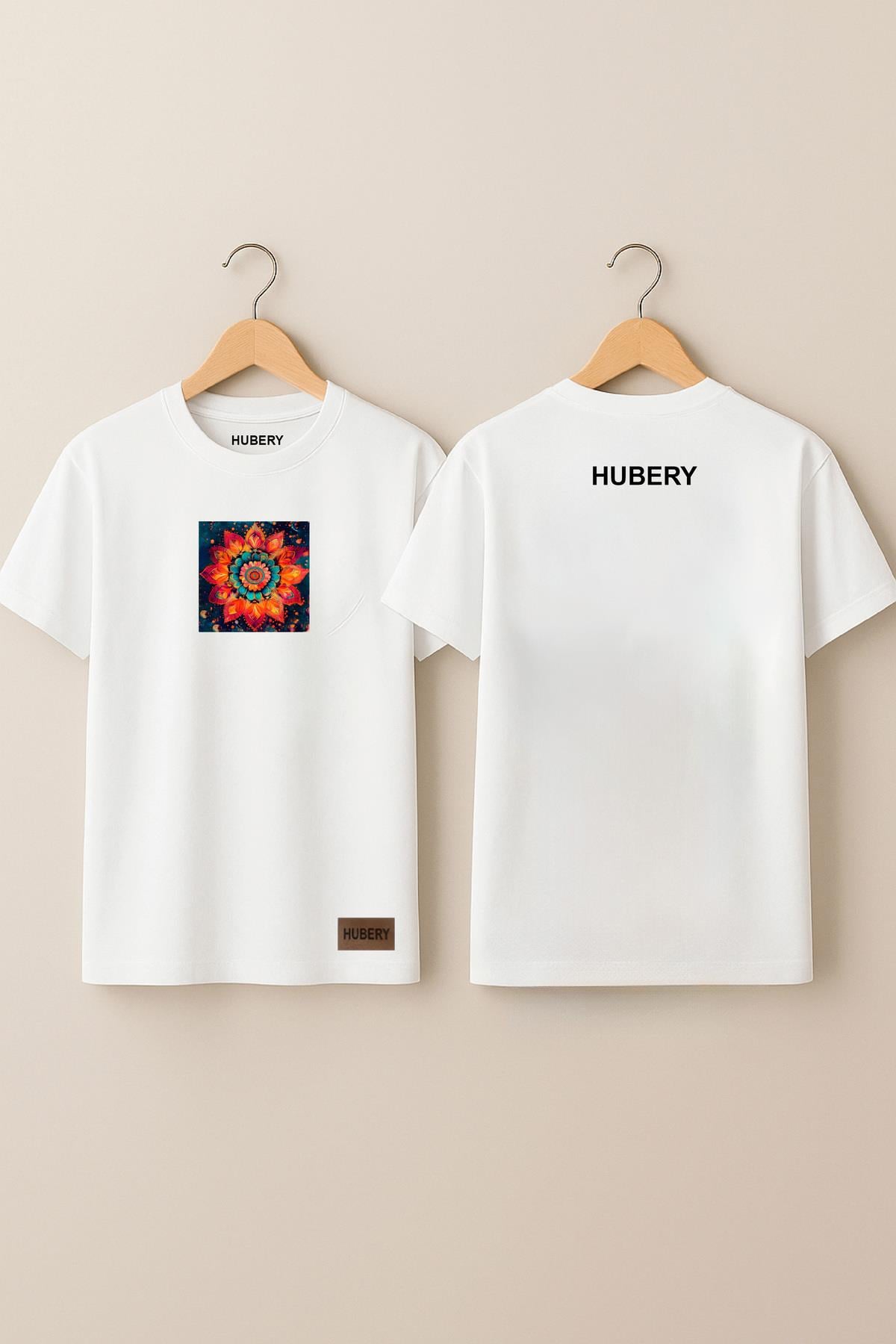 ERKEK BASKILI TİŞÖRT-MANDALA ÇİÇEK DESENLİ RENKLİ BASKI/HUBERY