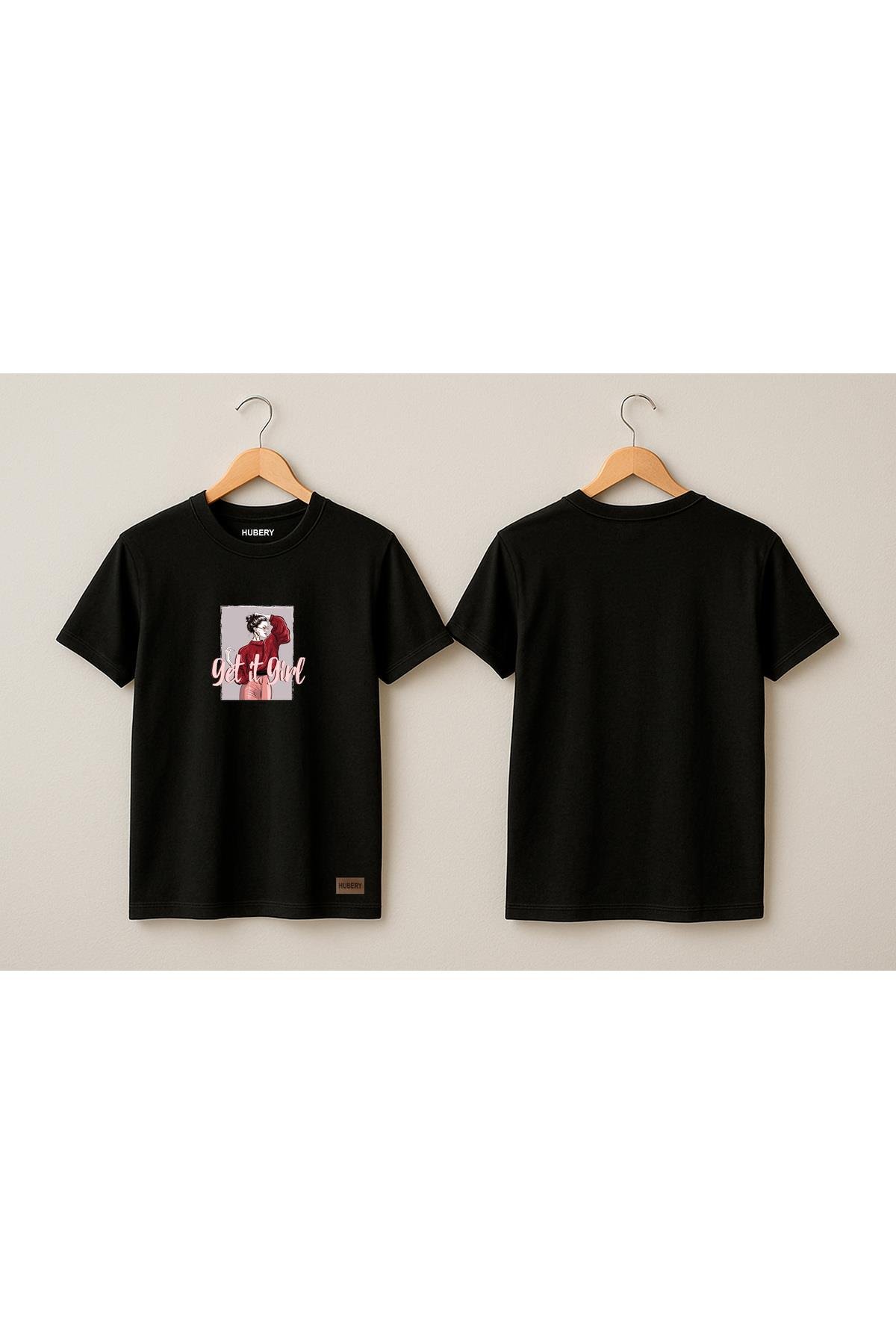 Kadın Relaxed Fit Tişört Get It Girl Yazılı İllüstrasyon Baskı – HUBERY