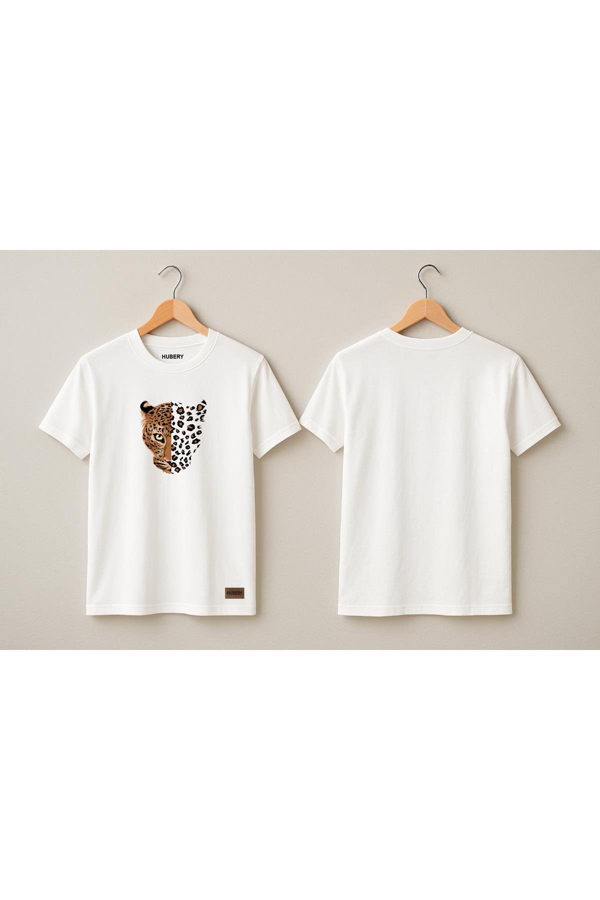 Kadın Relaxed Fit Tişört Leopar Yüz Desenli – HUBERY