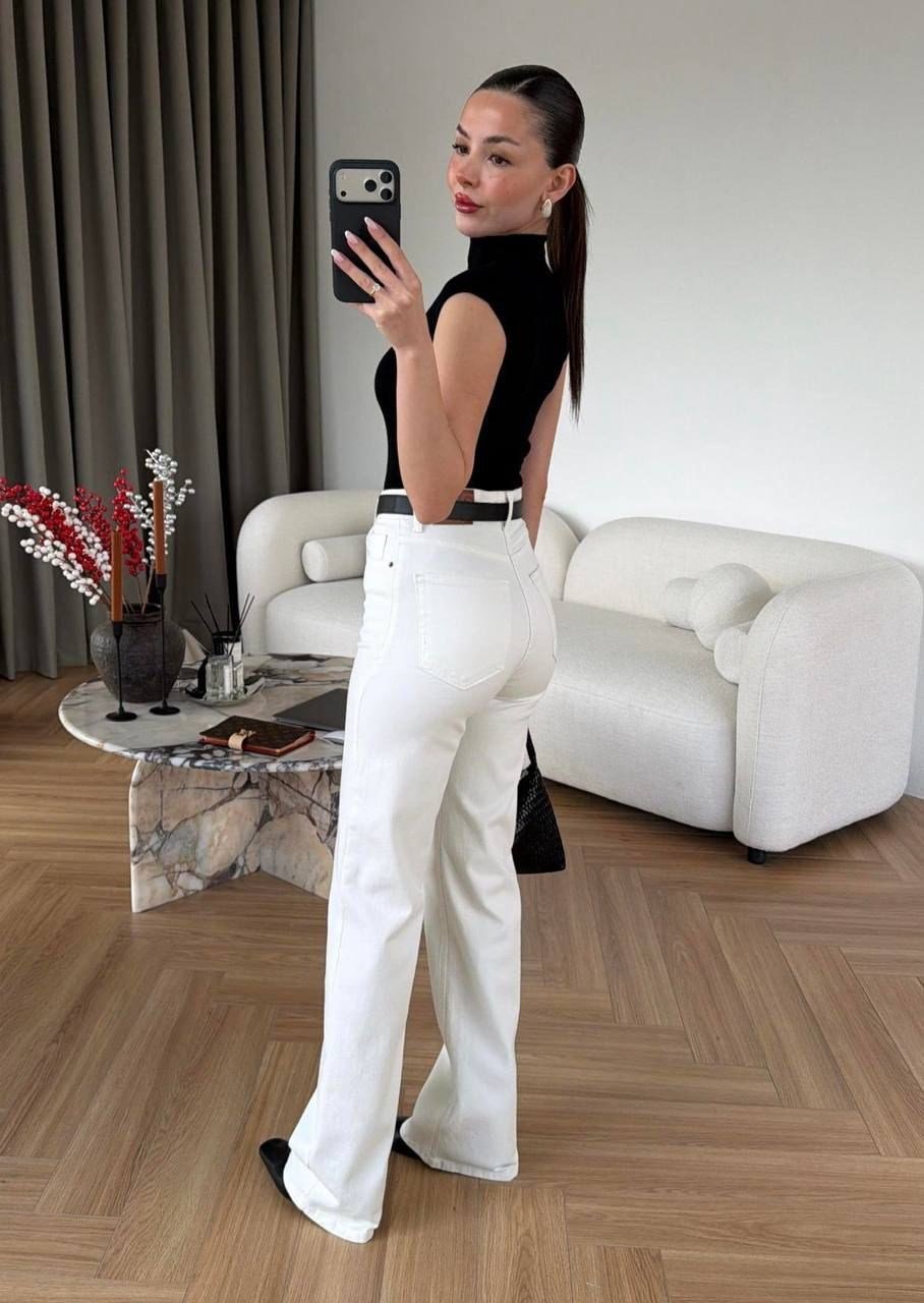 Wide Leg Beyaz Jean