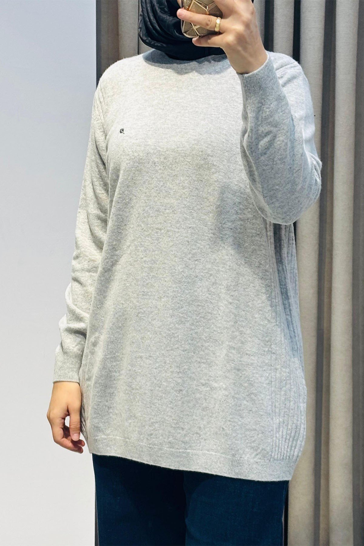 Basic Cashmere Triko Tunik Gri