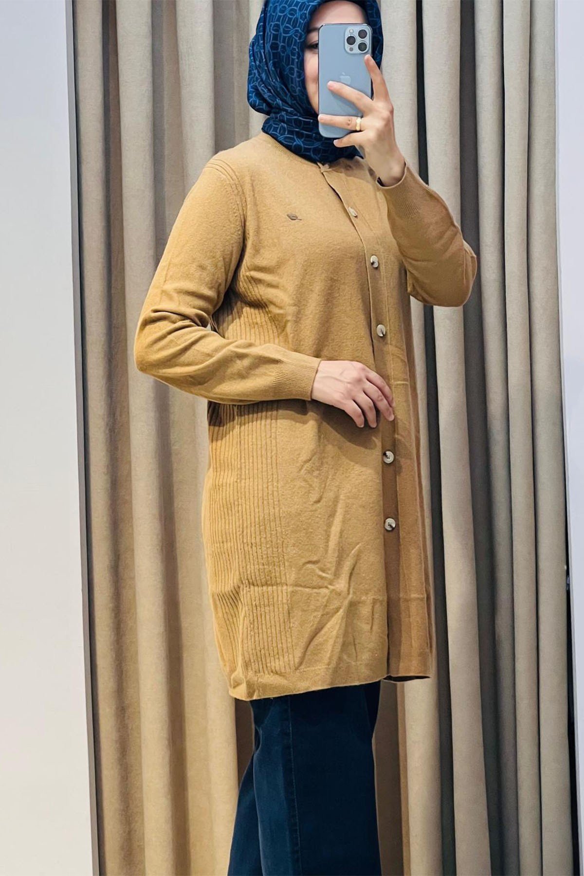 Basic Cashmere Uzun Hırka Camel