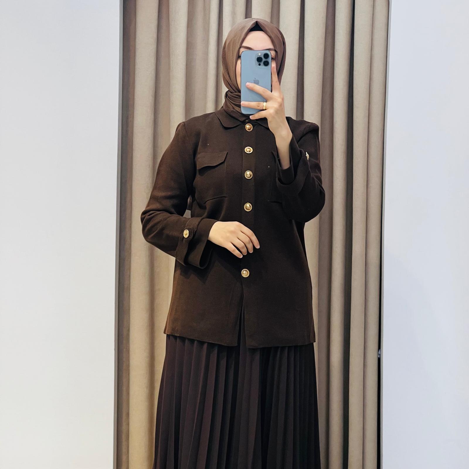 CELİNE ÇELİK ÖRME TRİKO HIRKA KAHVE