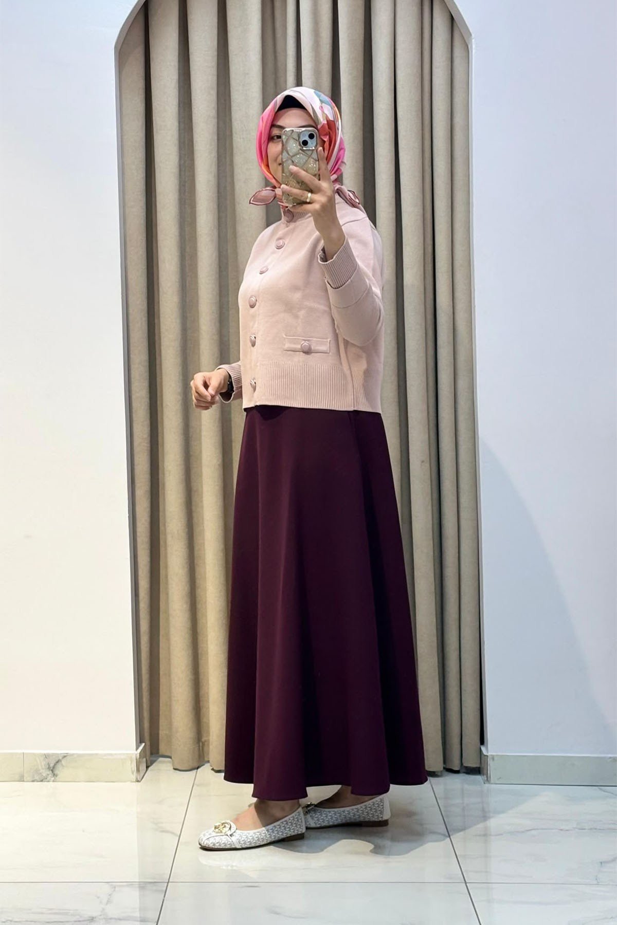Dore Kloş Etek Bordo