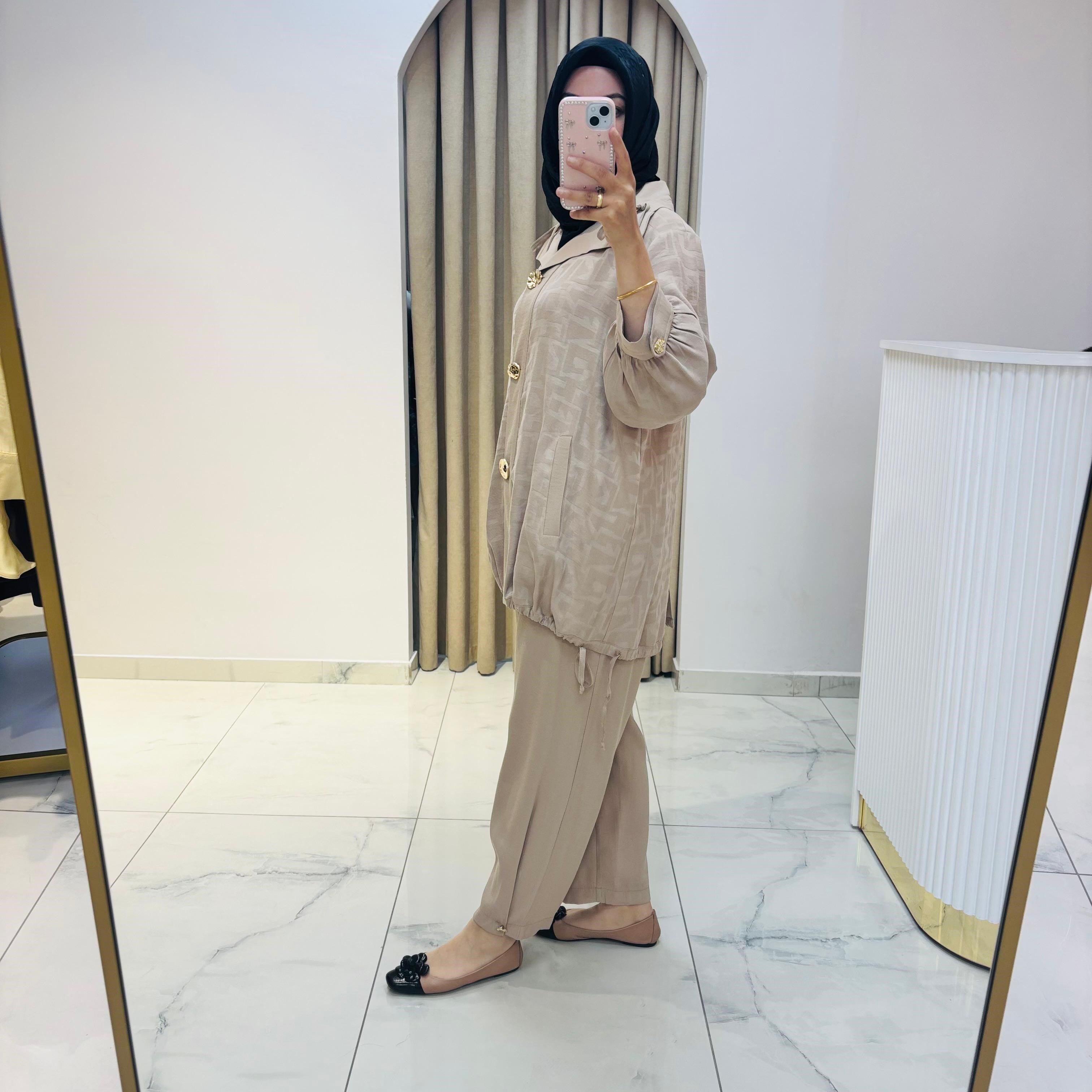 MY312 ÖNÜ AKSESUARLI PANTOLONLU TAKIM CAMEL