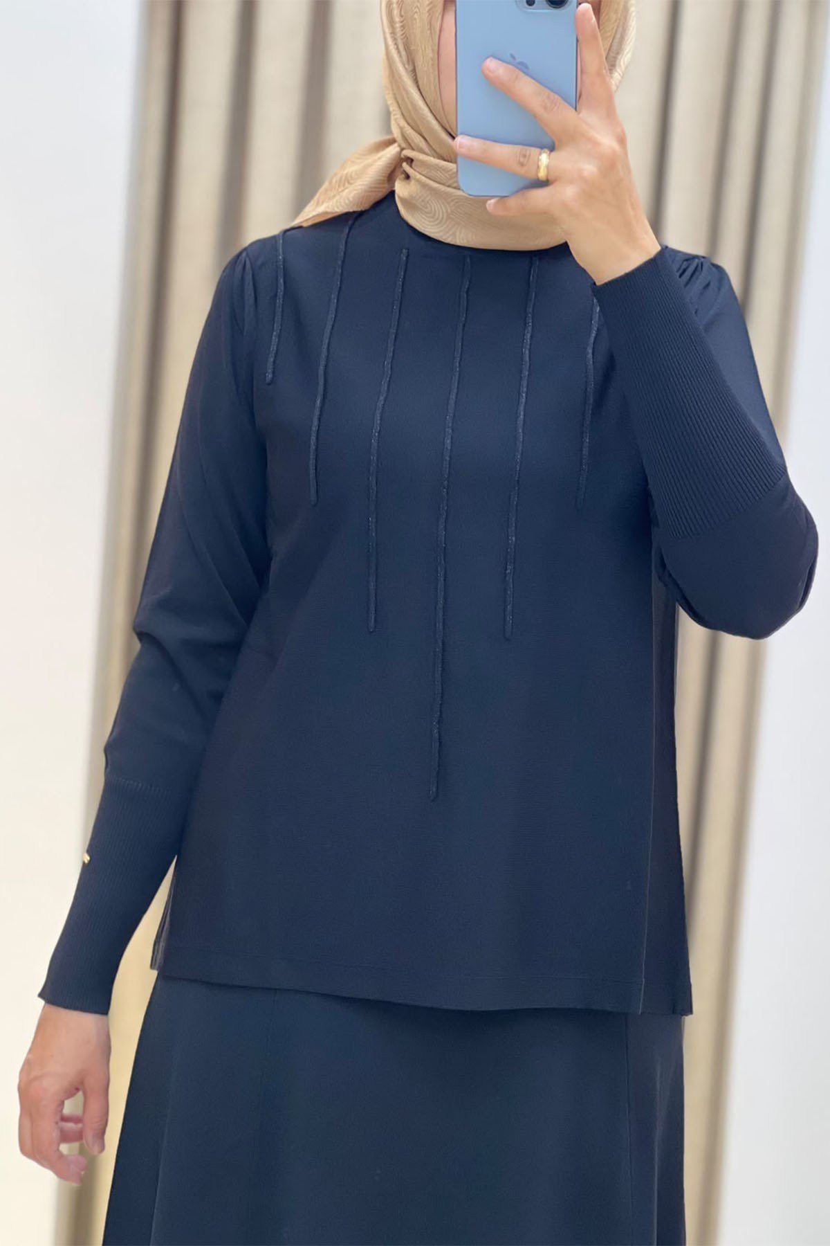 Ö.R Rayon Brit Bluz Lacivert