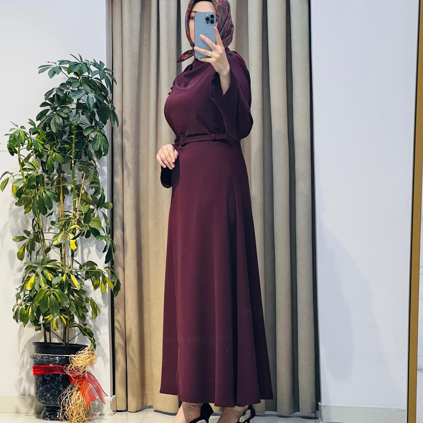 TERZİ DÜKKANI VERONA BRİT DETAYLI KREP ELBİSE BORDO