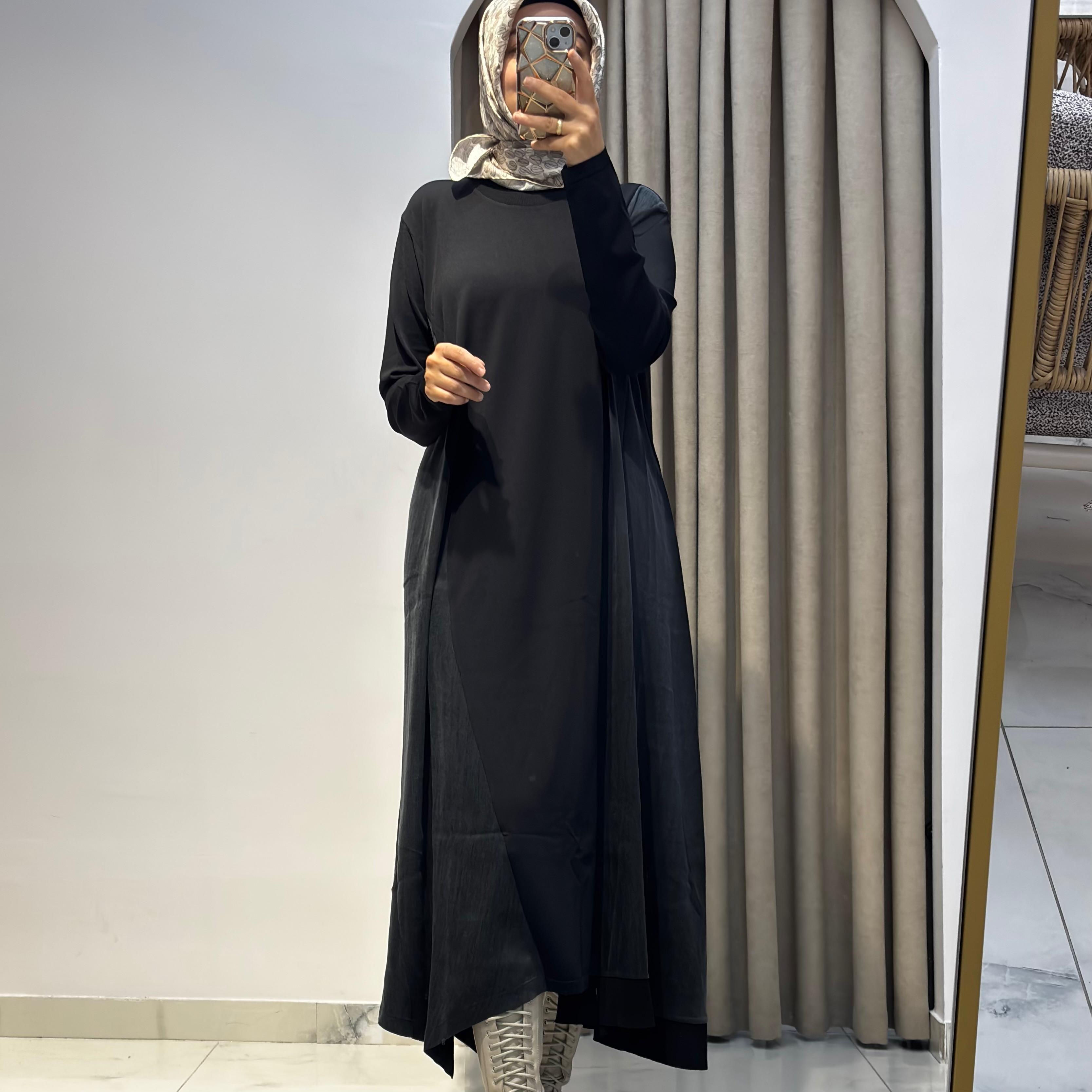 TIĞ TRİKO KUPRA VE RAYON MİXLİ ELBİSE SİYAH
