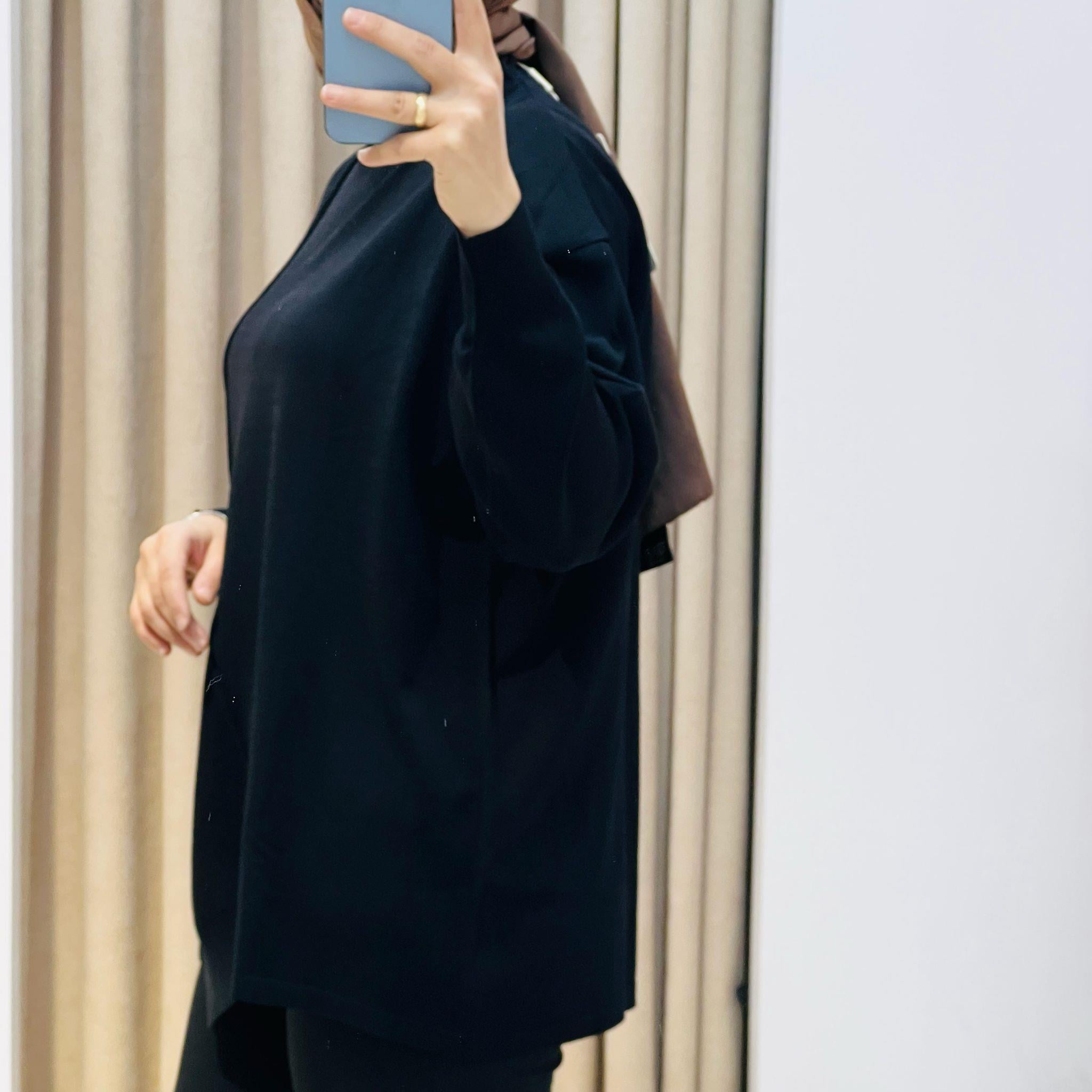 TIĞ TRİKO ÖRGÜ DETAYLI RAYON TUNİK SİYAH