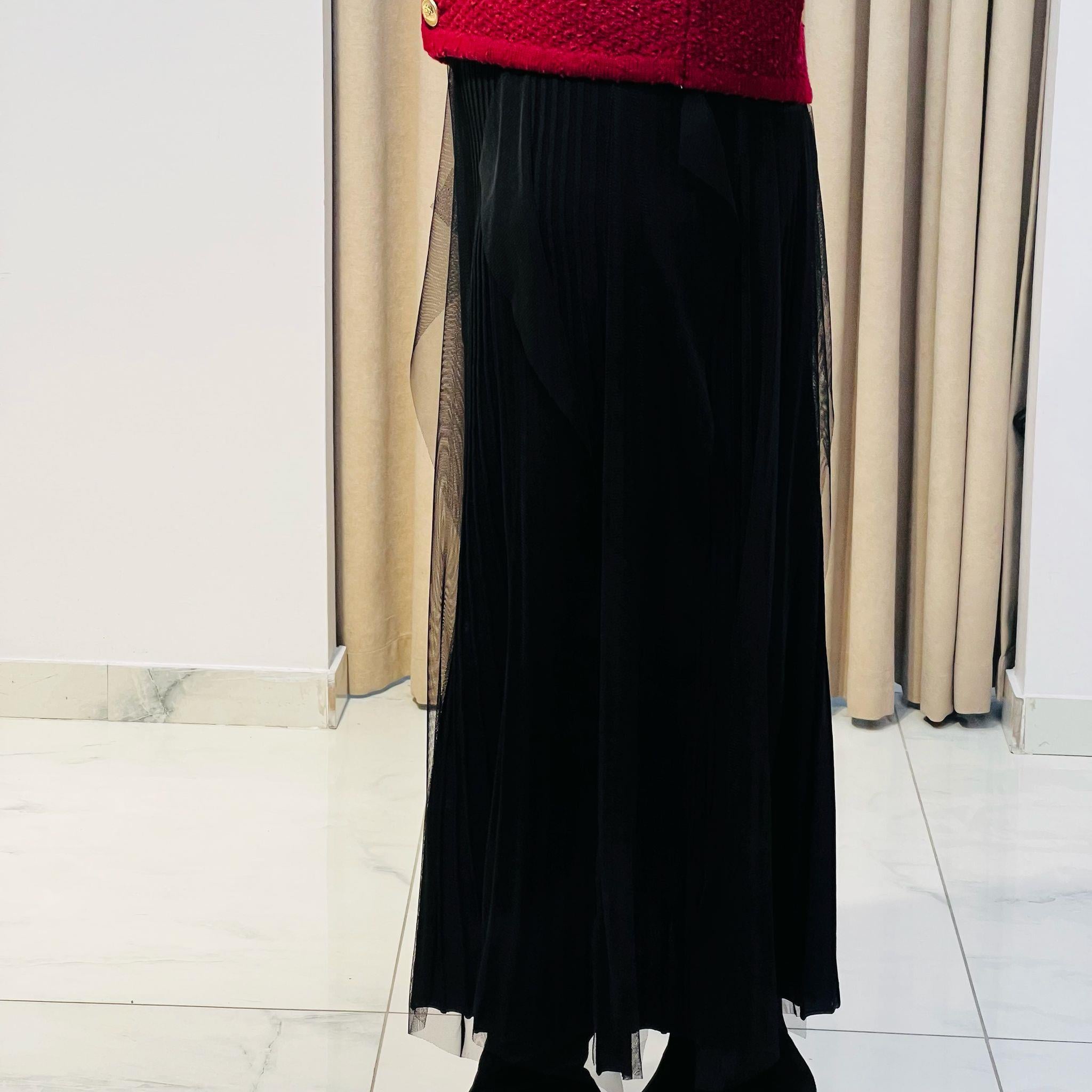 TIĞ TRİKO TÜL DETAYLI RAYON ETEK SİYAH