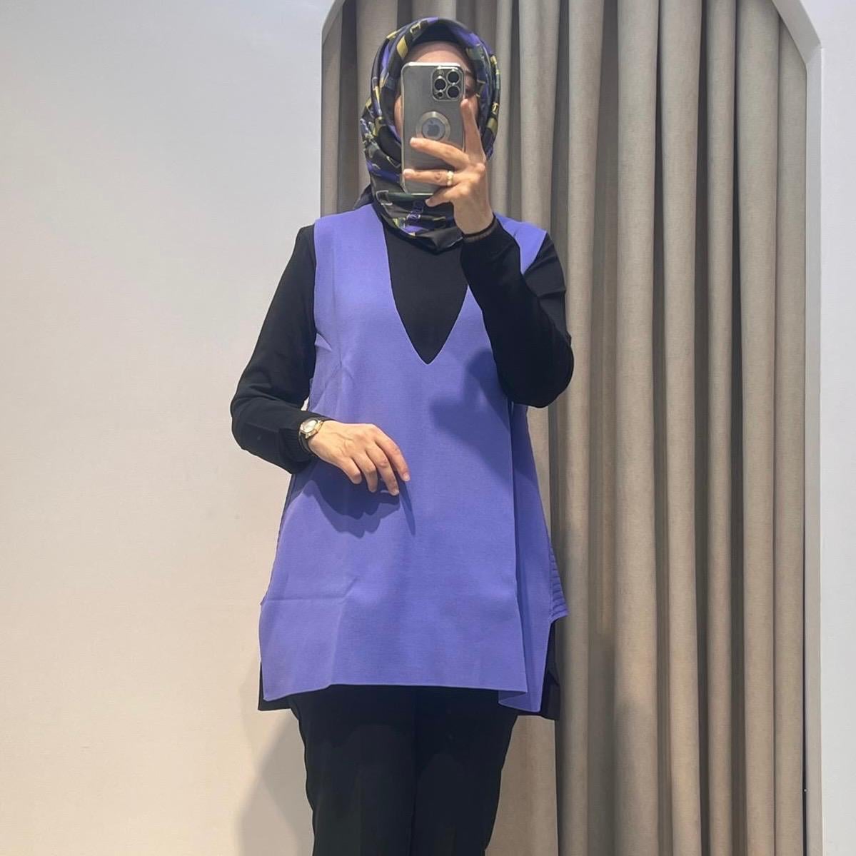 TIĞ TRİKO V YAKA RAYON SÜVETER MOR