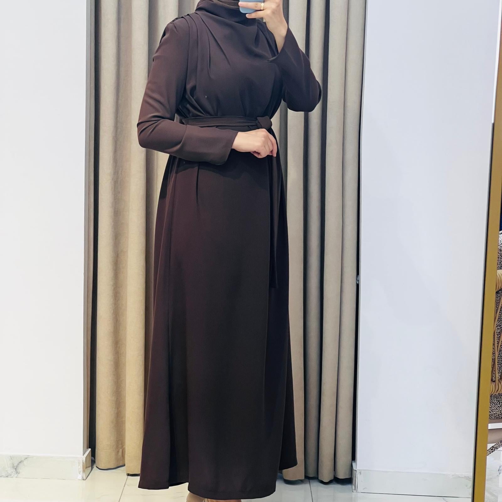 ZARİF KREP ELBİSE KAHVE