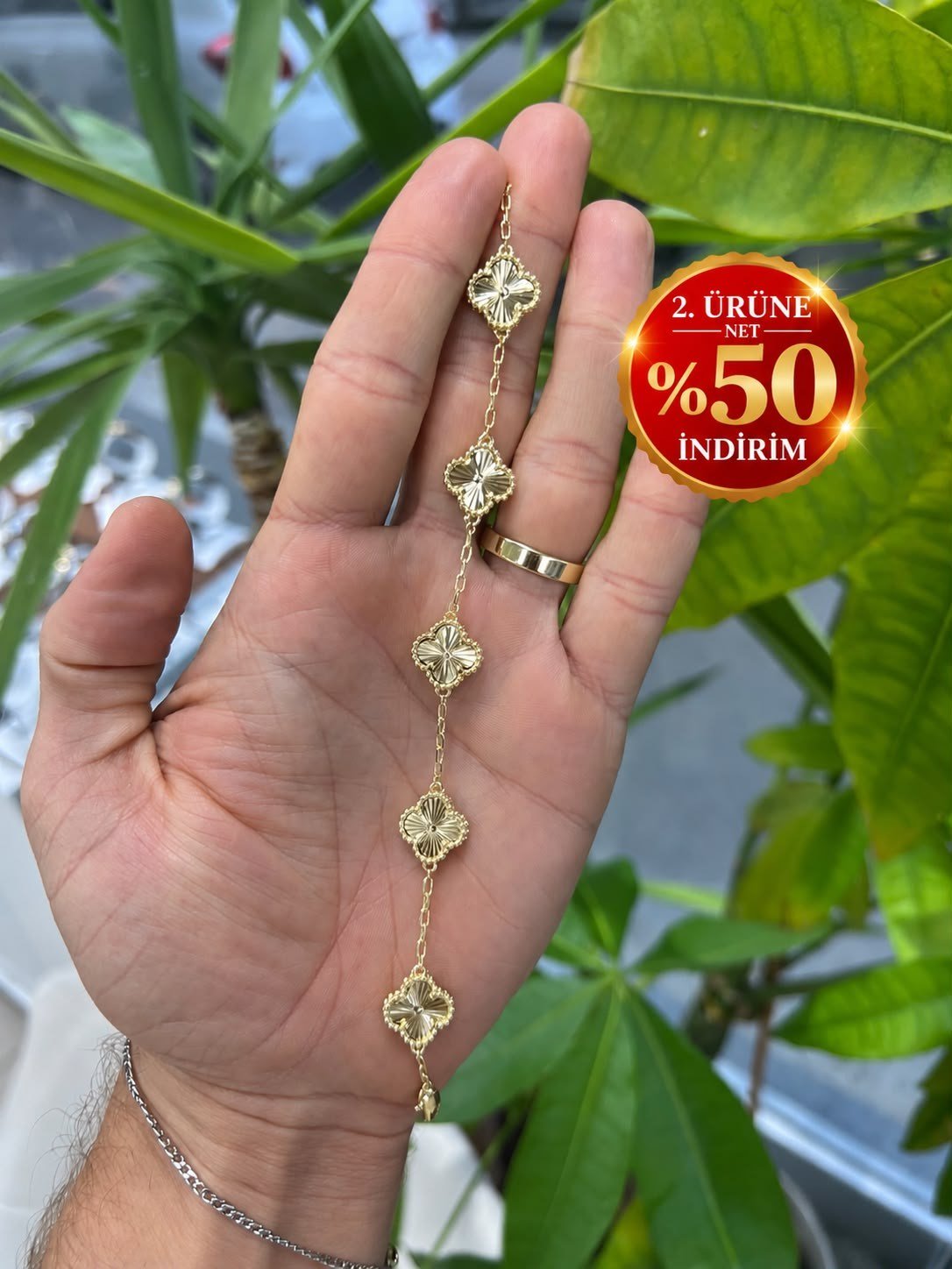 Taşlı Bağ Model Gold Altın Kaplama Bileklik