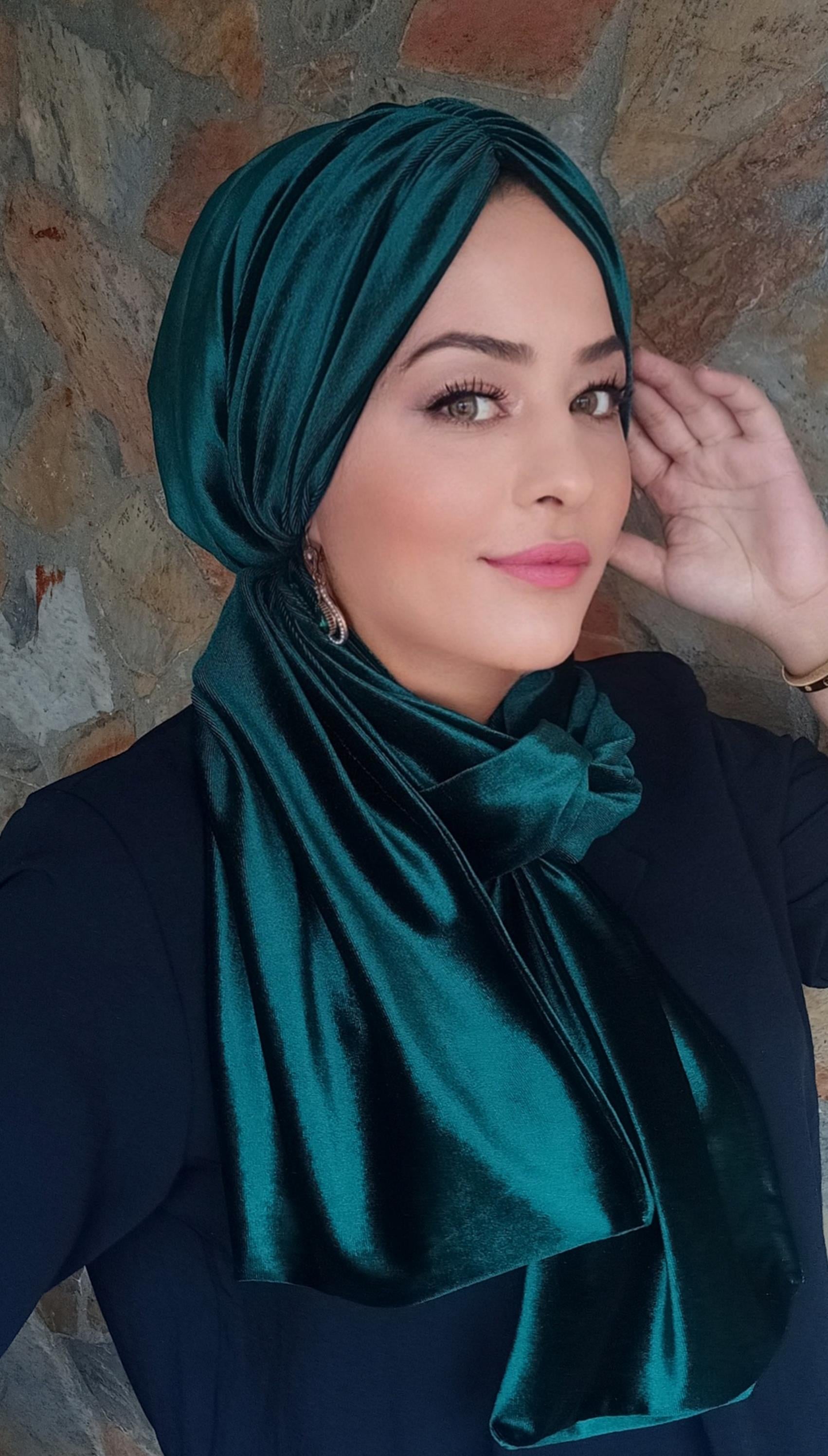  KADİFE ZÜMRÜT ŞALLI DRAPE DOLGULU BONE  TAKIM