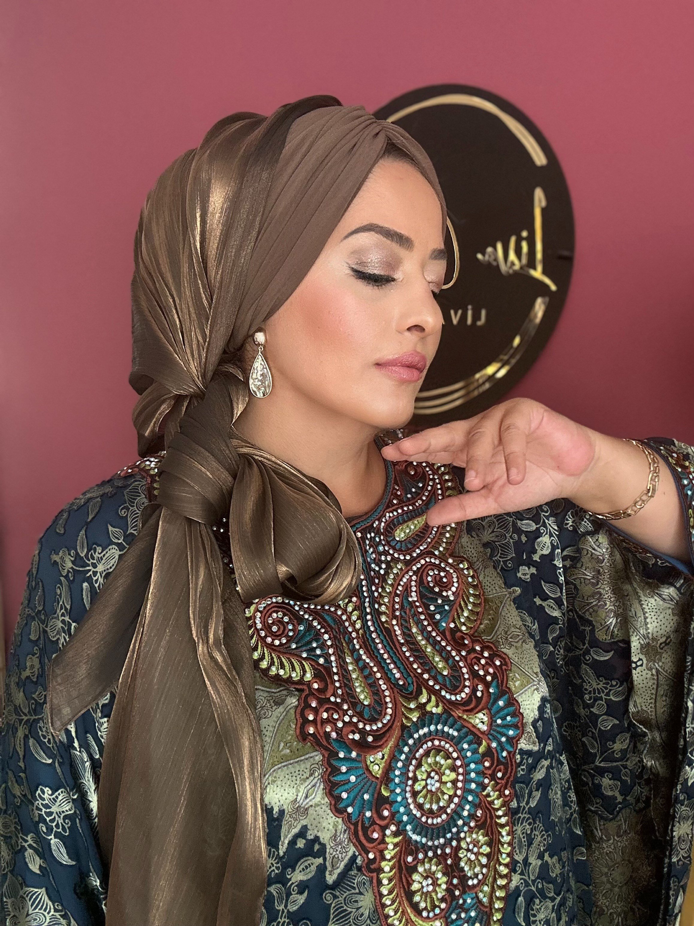 BRONZ  ORGANZE  JANJAN  ŞALLI DRAPE DOLGULU BONEŞAL