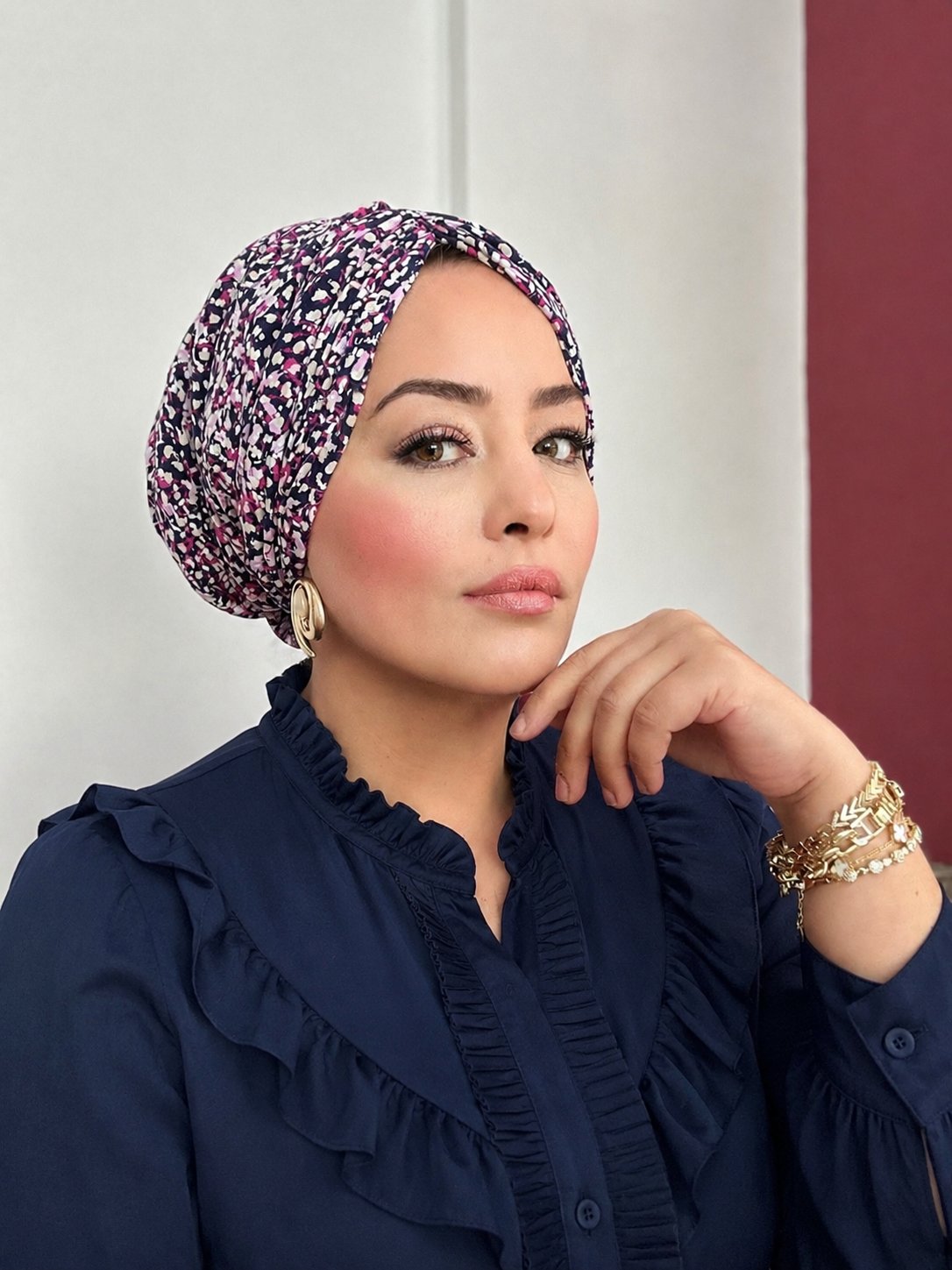 LACİVERT DESENLİ DRAPE DOLGULU BONE