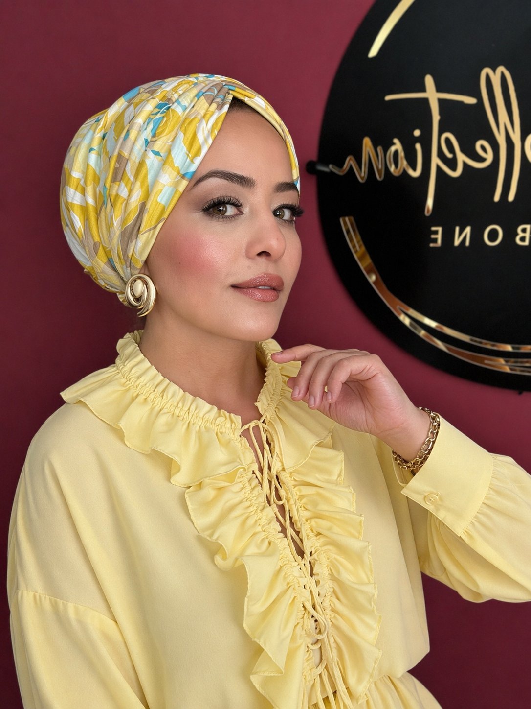 SARI DESENLİ DRAPE DOLGULU BONE