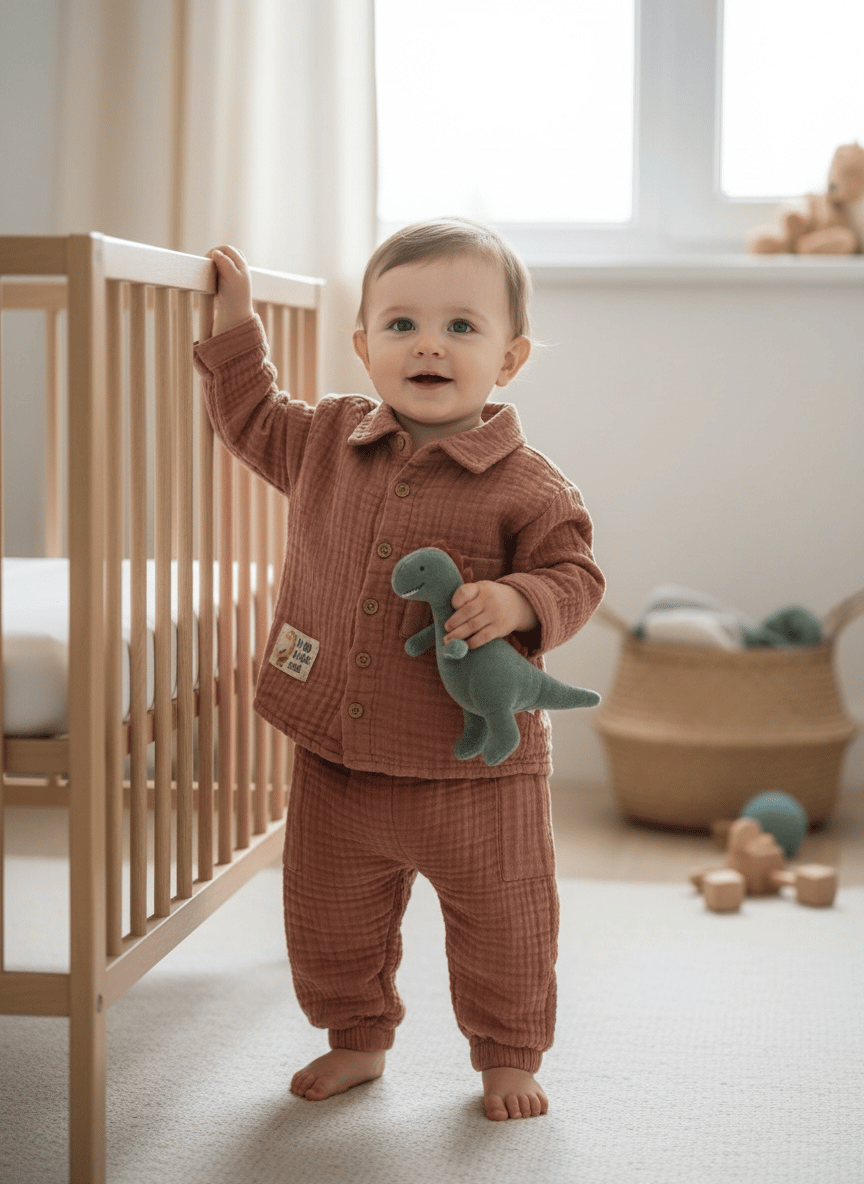 Dino Baskılı Müslin Erkek Bebek Takım