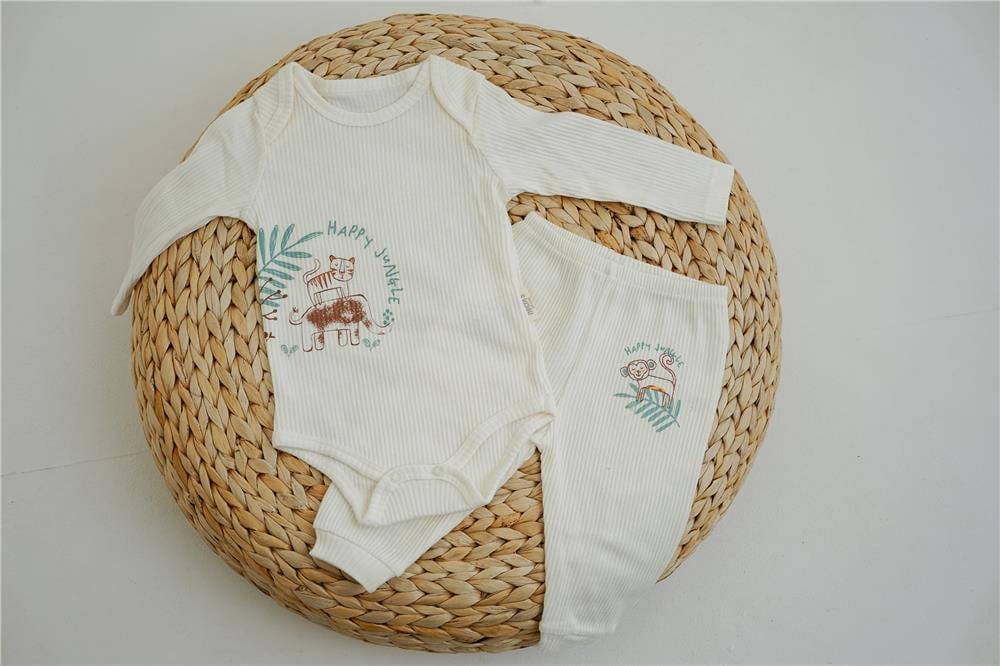 Happy Jungle Baskılı Beyaz Unisex Takım