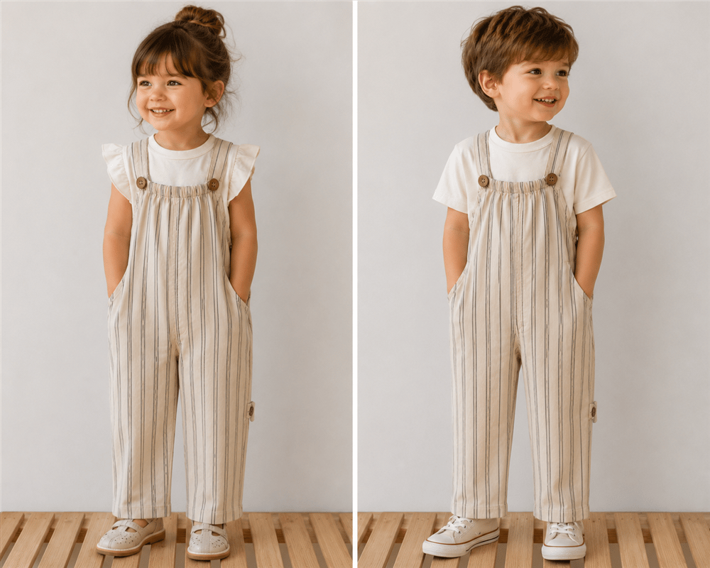 Unisex Kahverengi Çizgili Tulum