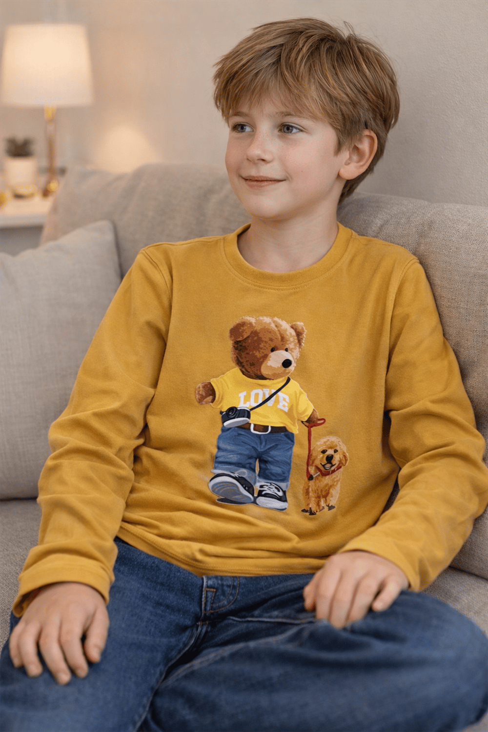 %100 Pamuk Oeko-Tex Sertifikalı Hardal Sarısı Unisex Tişört