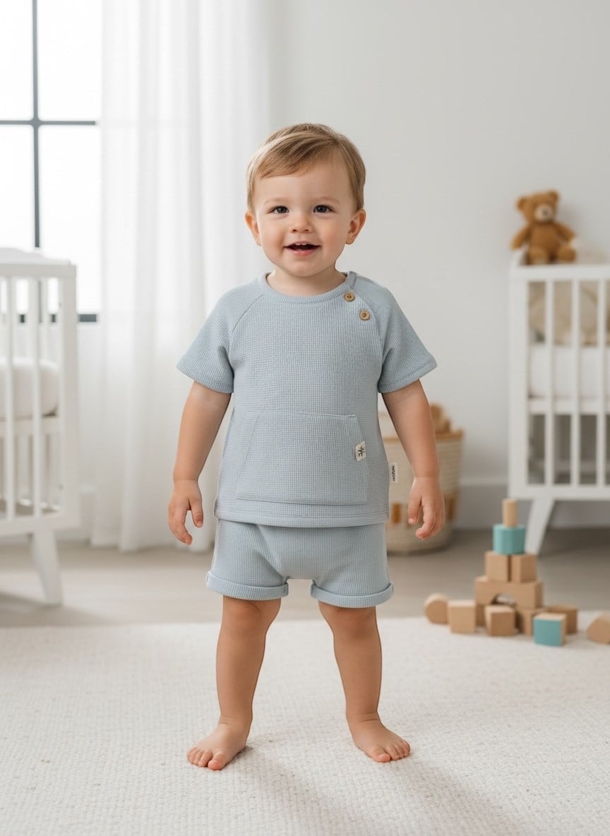Kanguru Cepli Şortlu Mavi Unisex İkili Takım