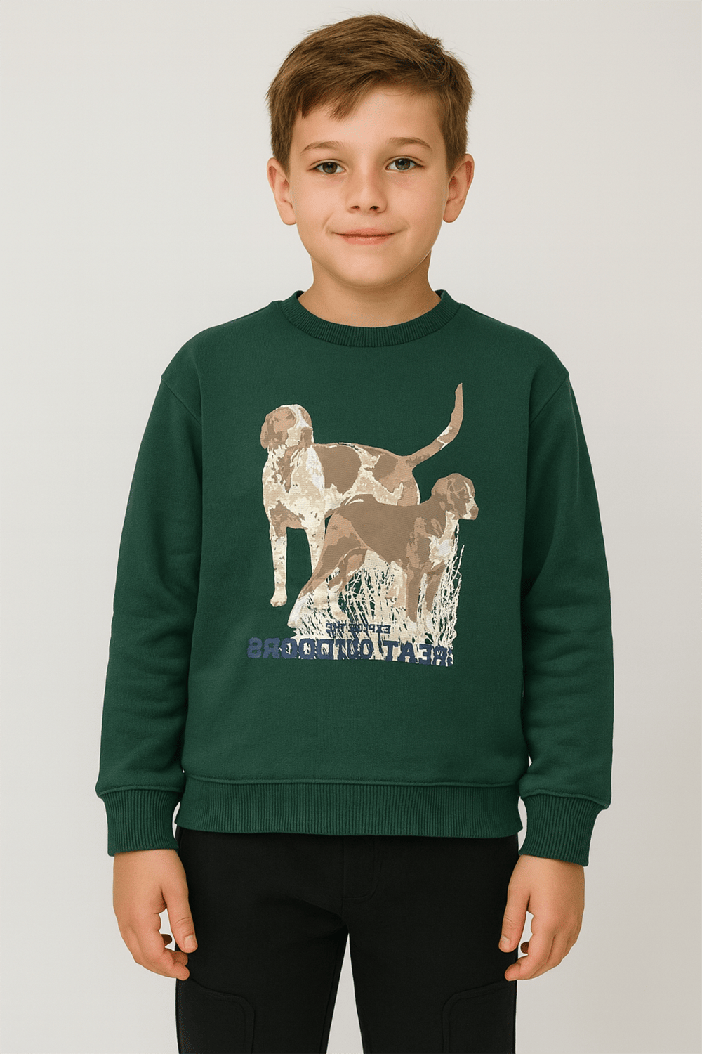 Yeşil Köpek Baskılı Erkek Çocuk Sweat
