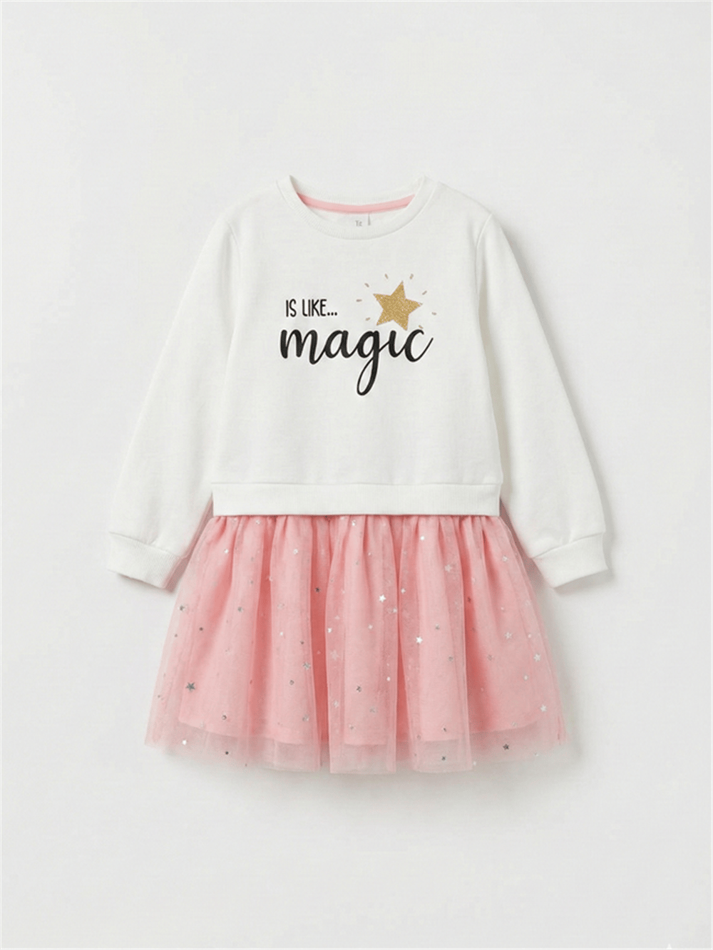 Tütülü Sweatshirt Elbise Beyaz