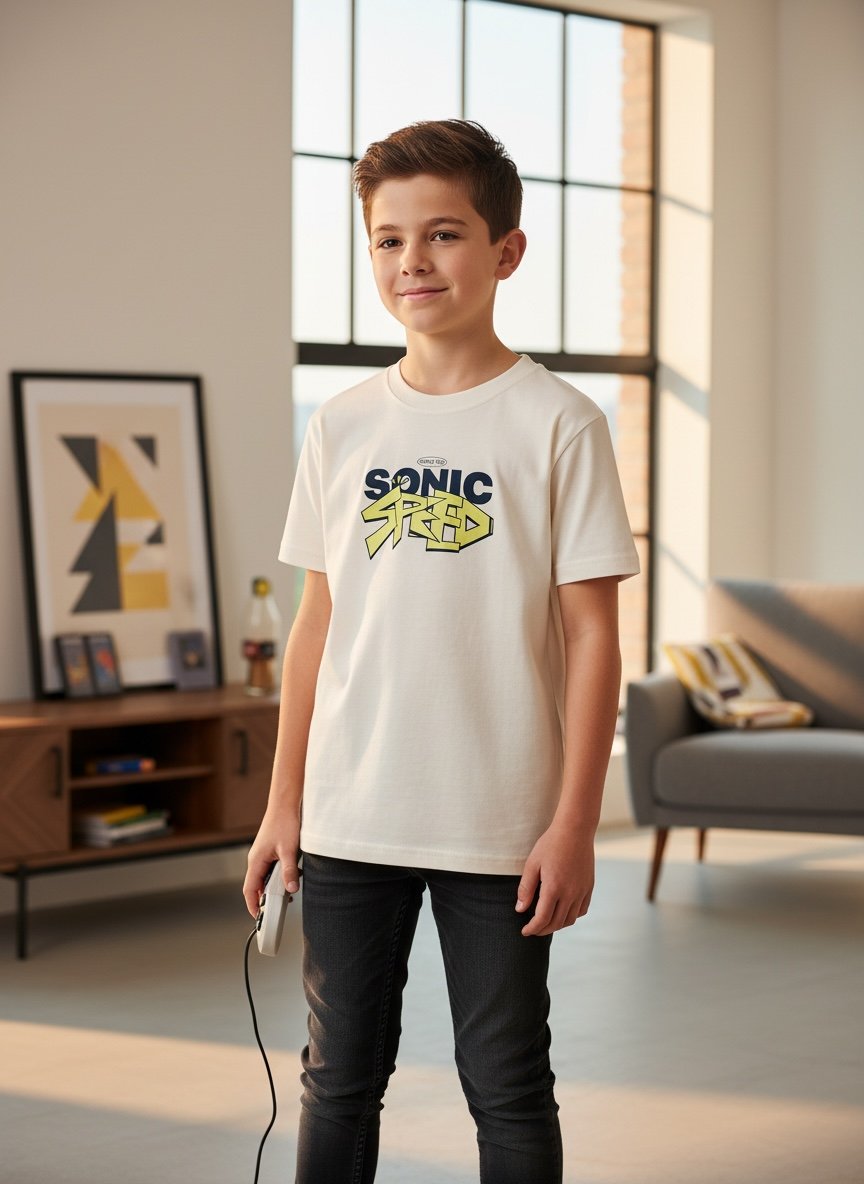 Sonic Kremrengi Erkek Çocuk Tişört