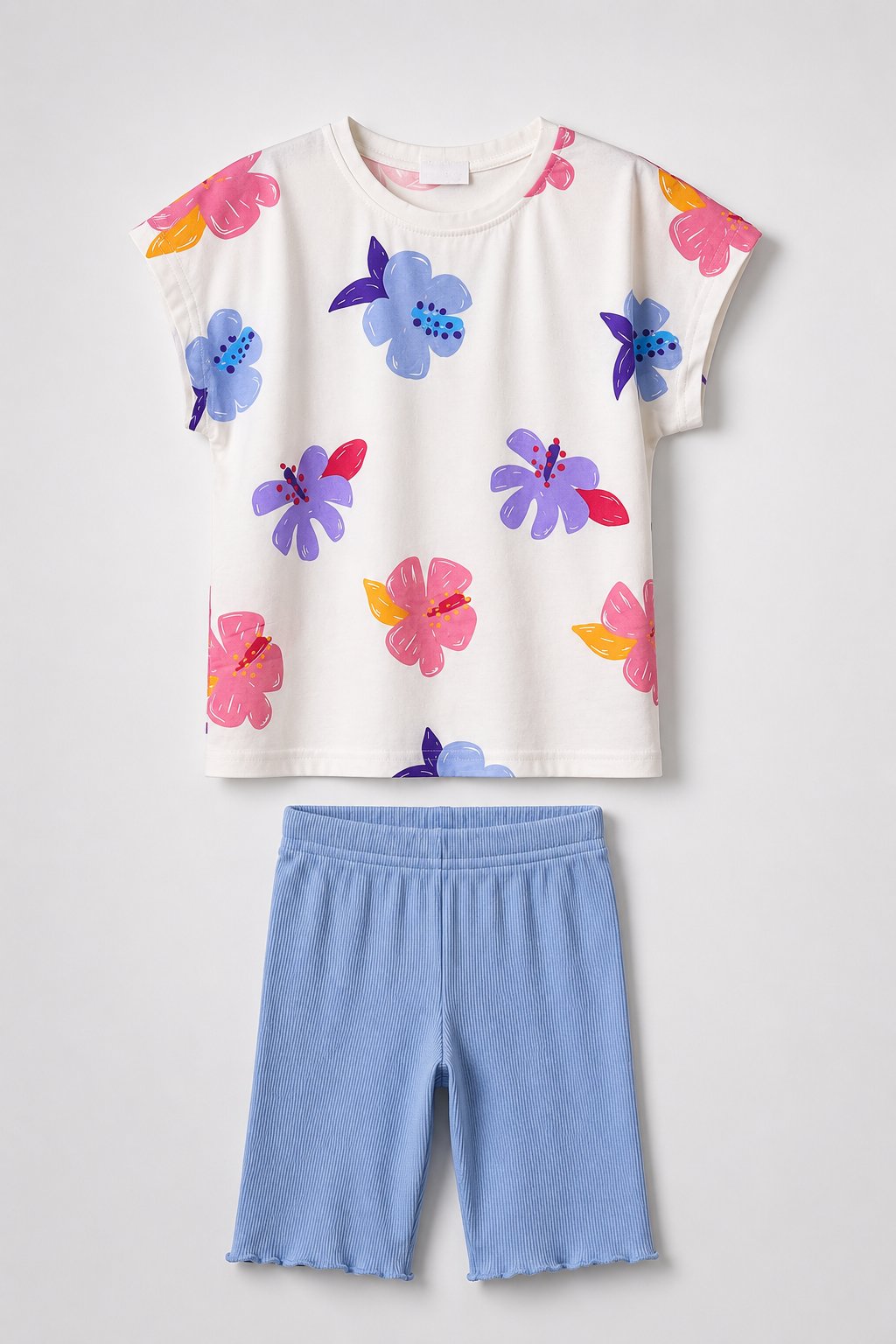 Buz Mavisi Biker Taytlı Kız Çocuk Takım