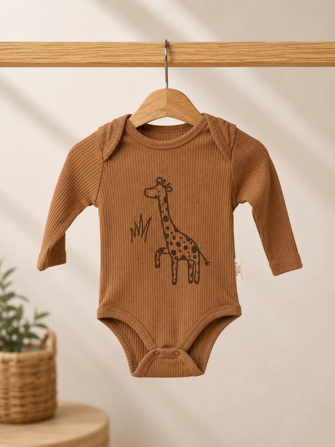 Zürafa Desenli Kahverengi Unisex Zıbın
