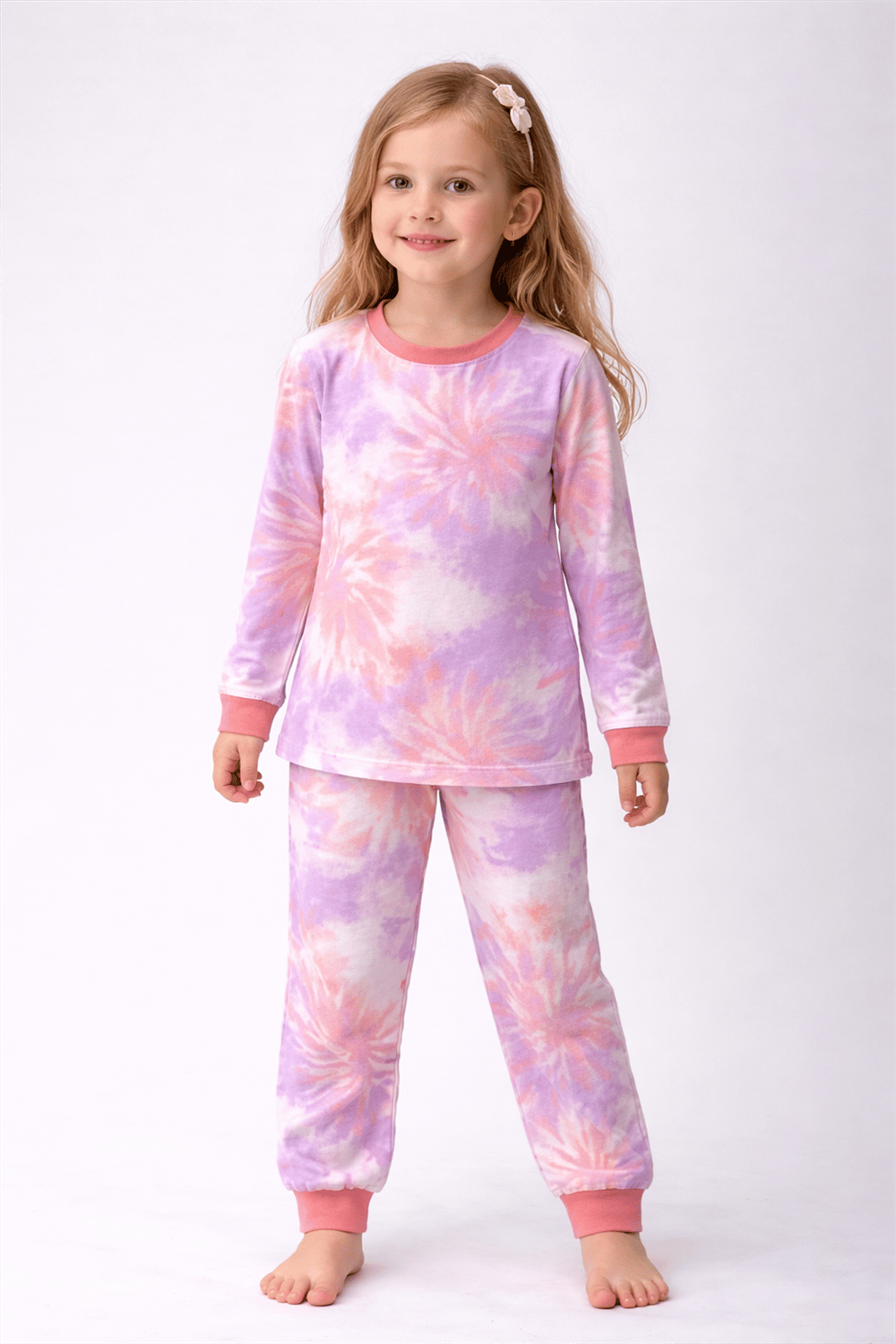 Lilalı Somon Renkli Kız Çocuk Pijama