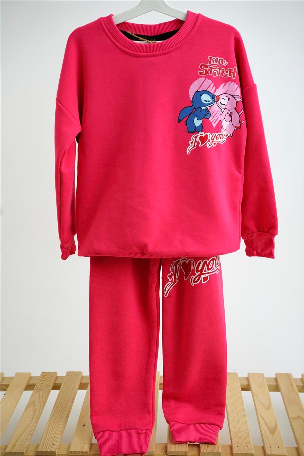 Stitch Baskılı Üç İplik Şardonsuz Kız Çocuk Takım