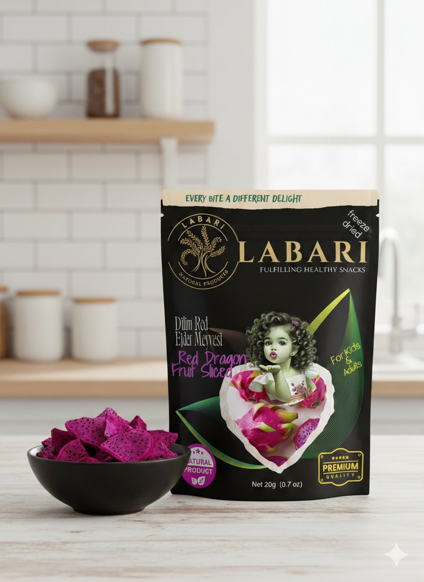 Labari Dondurularak Kurutulmuş Kırmızı (Mor) Ejder Meyvesi Dilimleri 20 gram