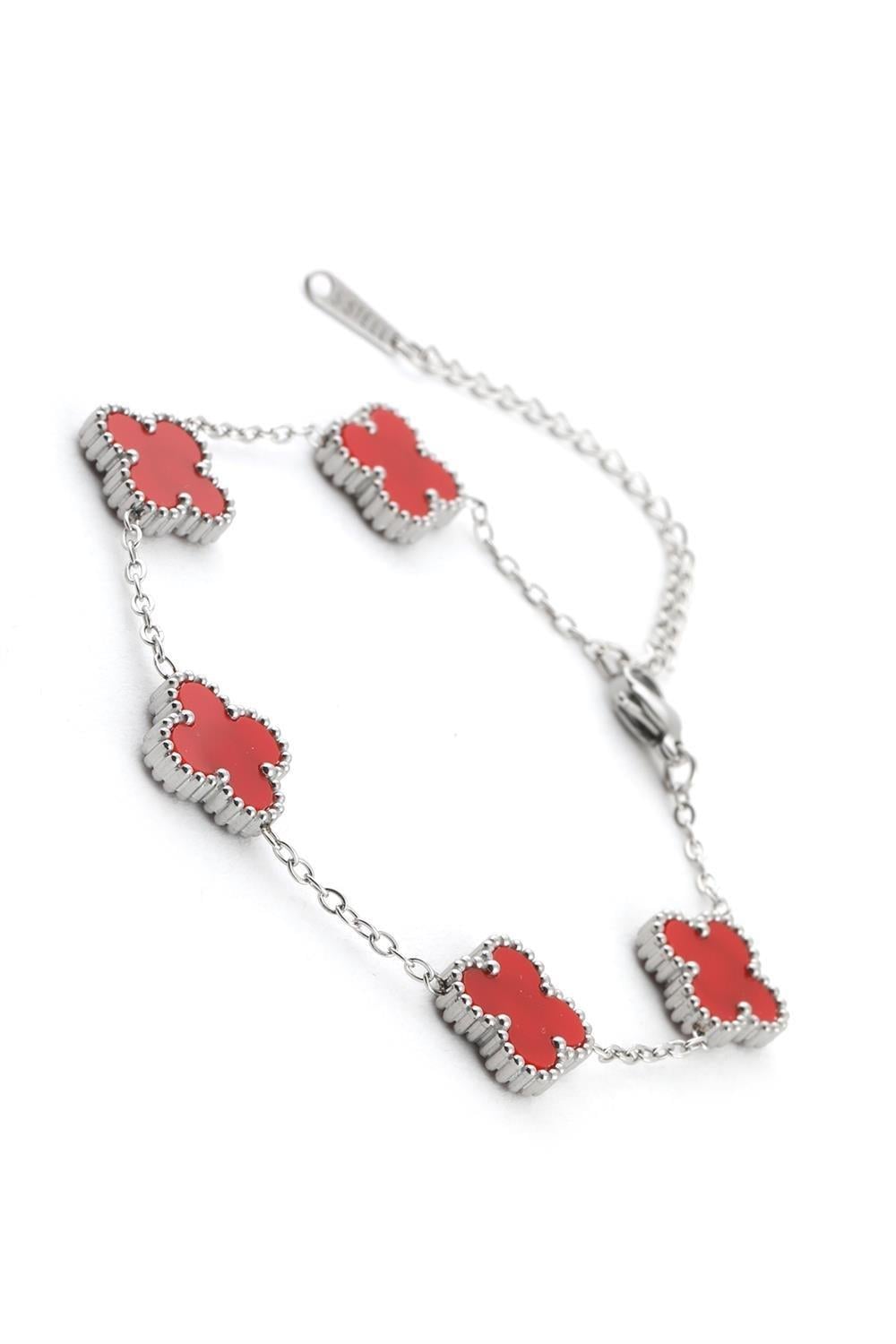 Patela Silver Kırmızı Yonca Bileklik