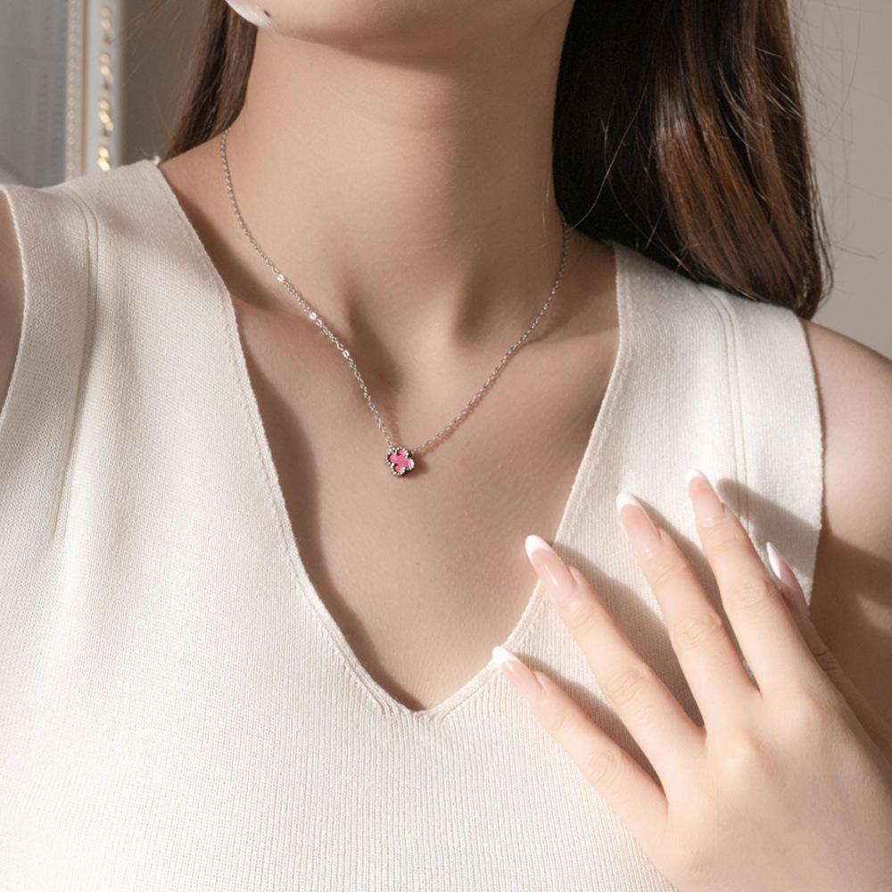 Patela Silver Pembe Yonca Kolye