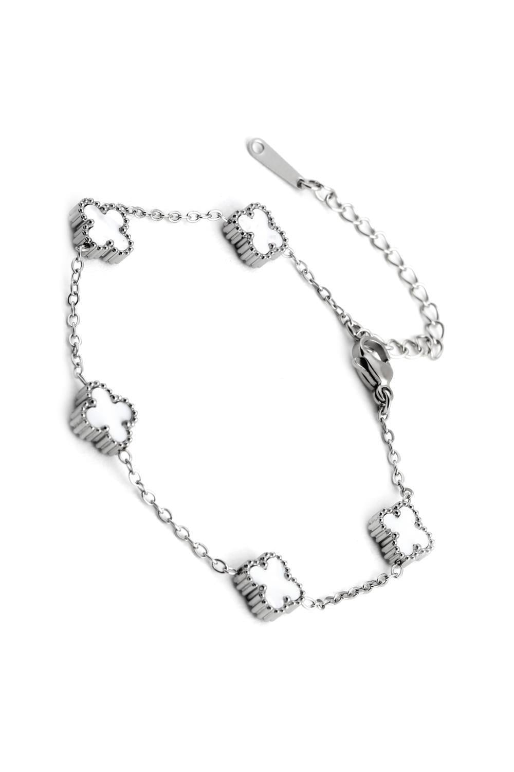 Patela Silver Zincir Beyaz Yonca Bileklik