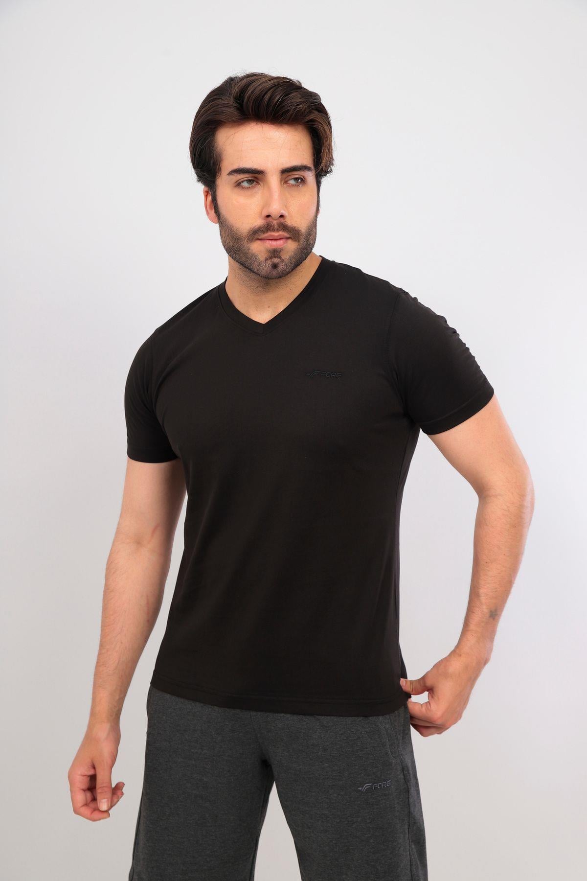 Erkek Gri V Yaka T-shirt
