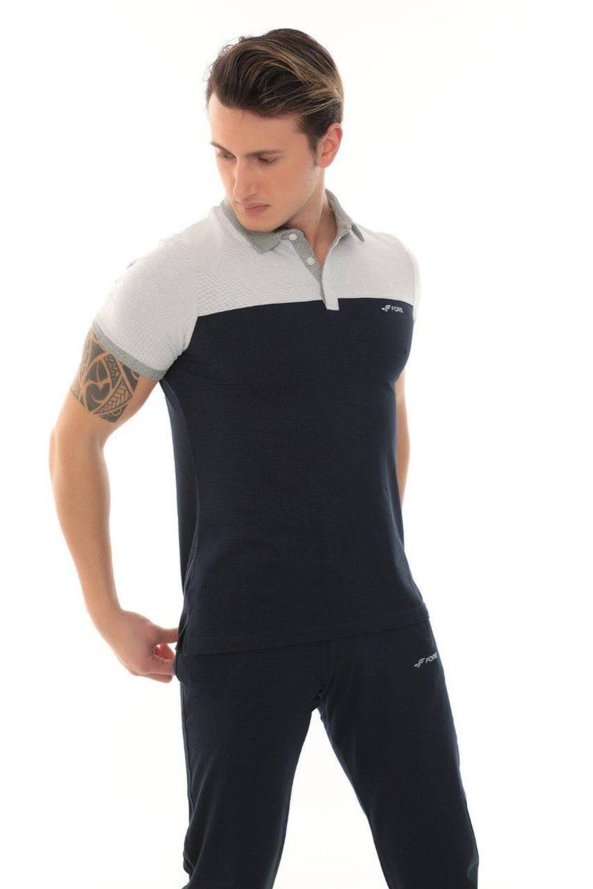 Erkek GriMelanj Polo Yaka T-shirt Takım