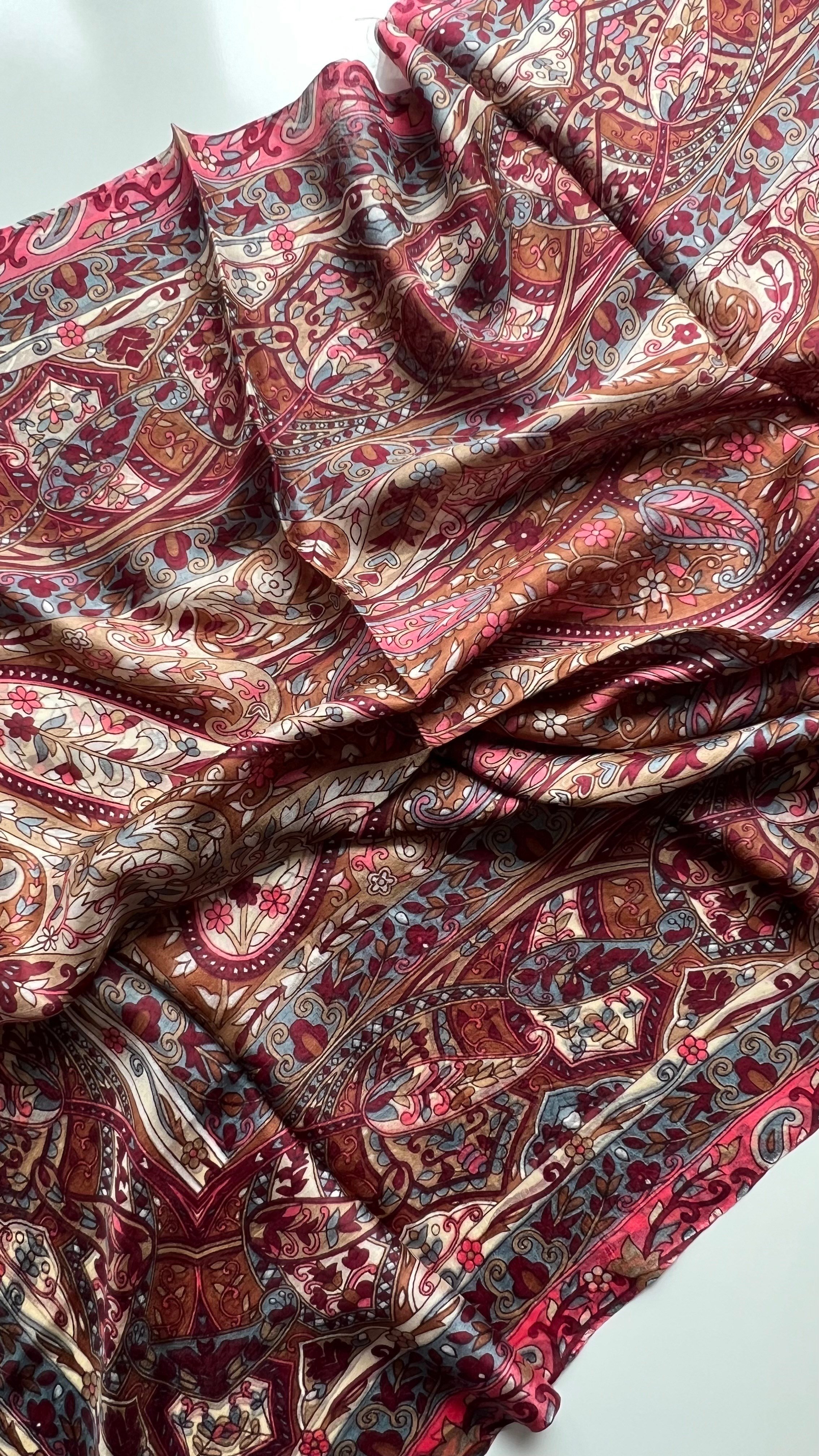Bordo Hint İpek Şal 180x70