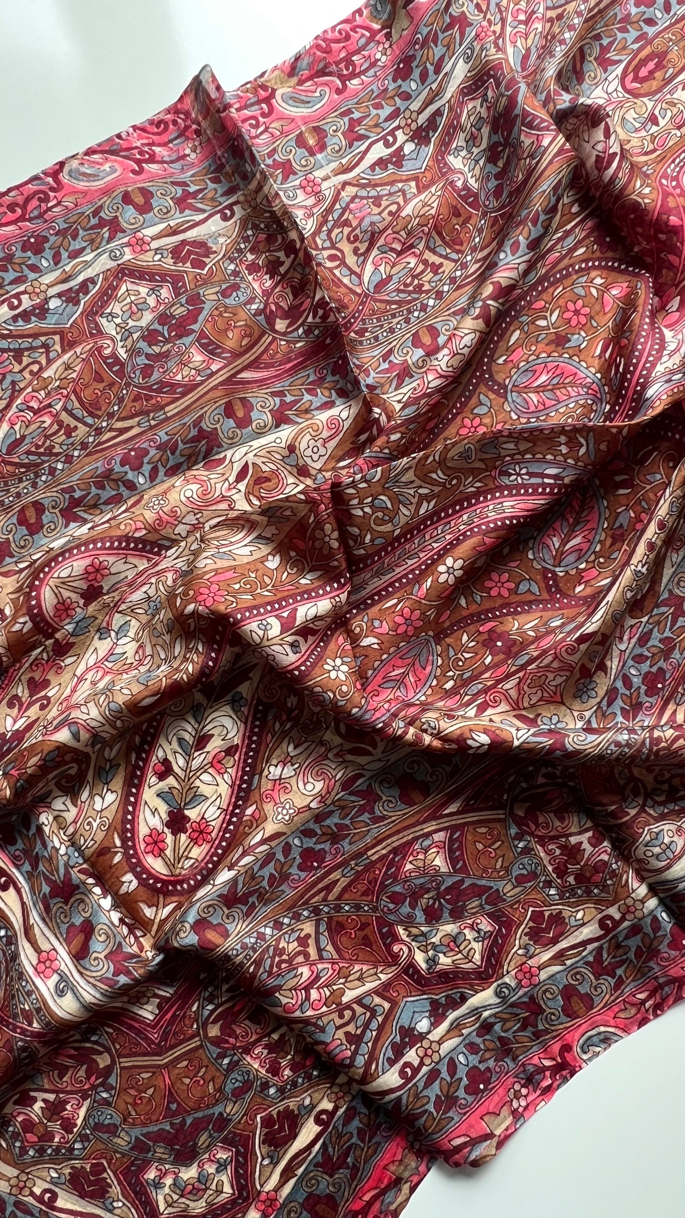 Bordo Hint İpek Şal 180x70