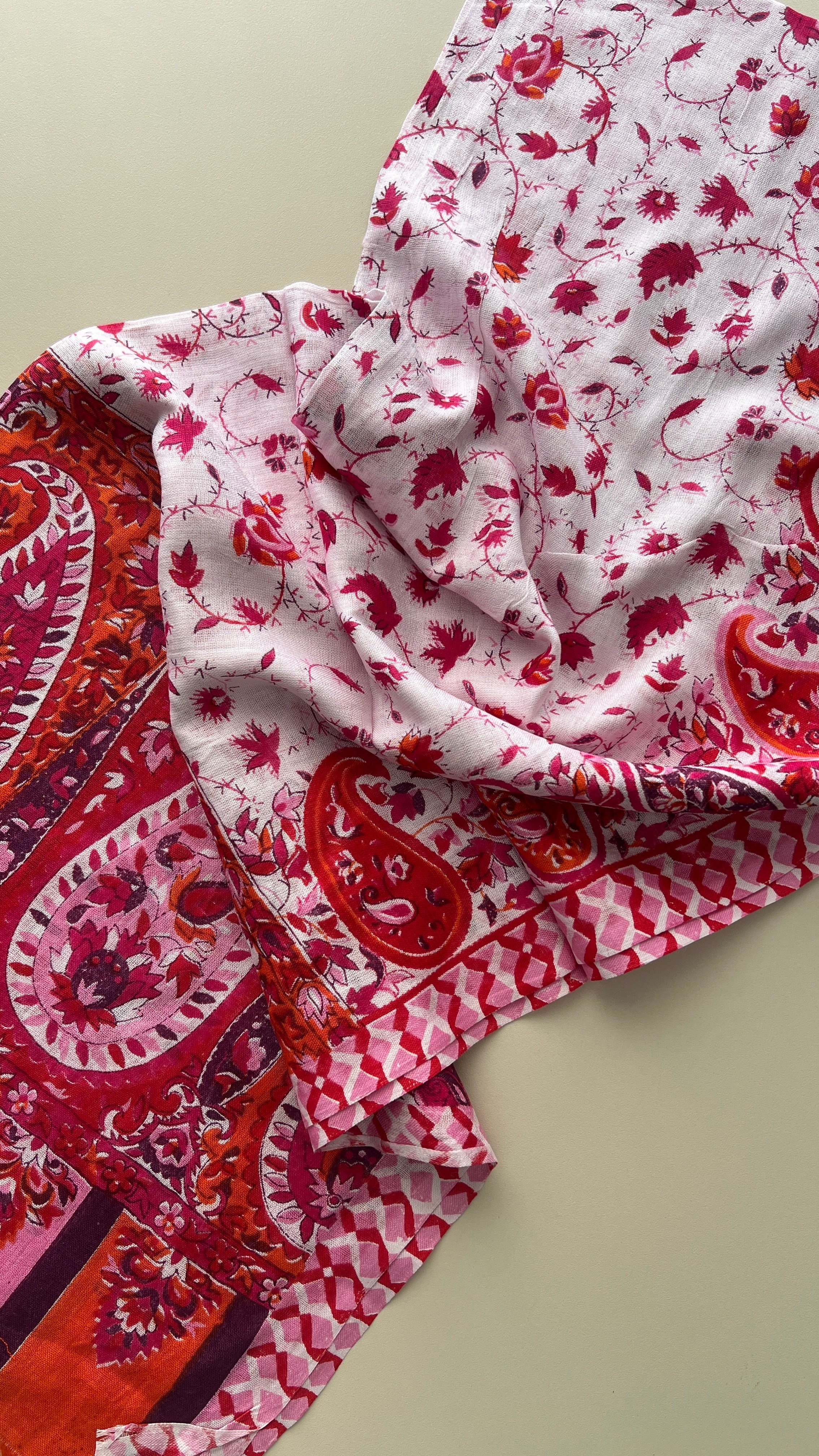 Pembe Etnik Desen Pamuk Şal 180x70