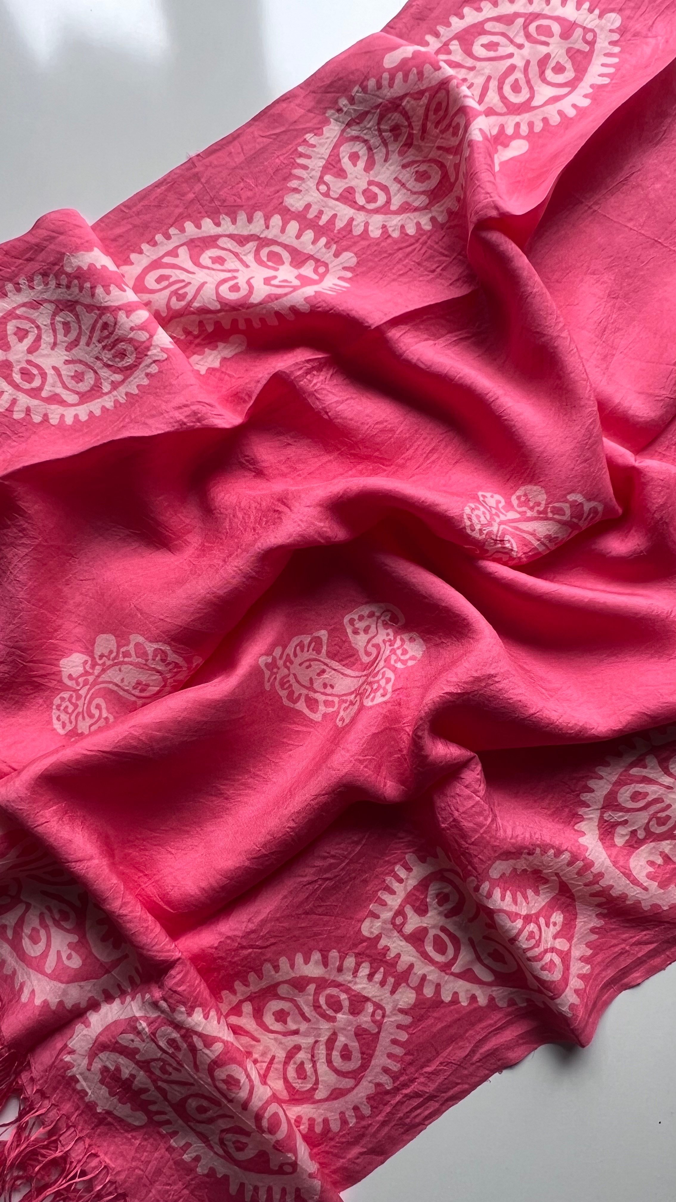 Pembe Saf Koza İpek Kelagayi Şal 190x70