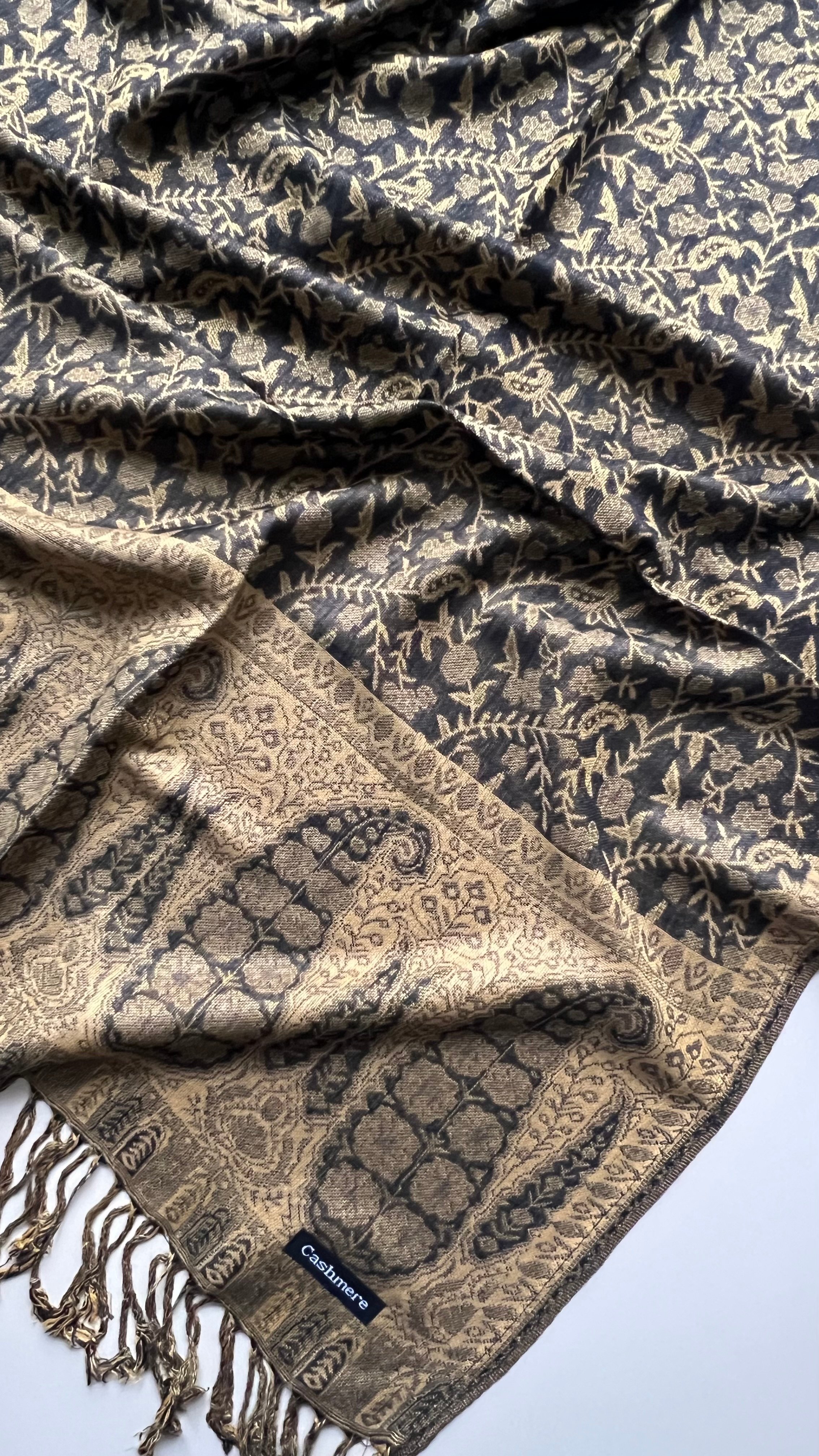 Siyah Gold Kaşmir Şal 180x70