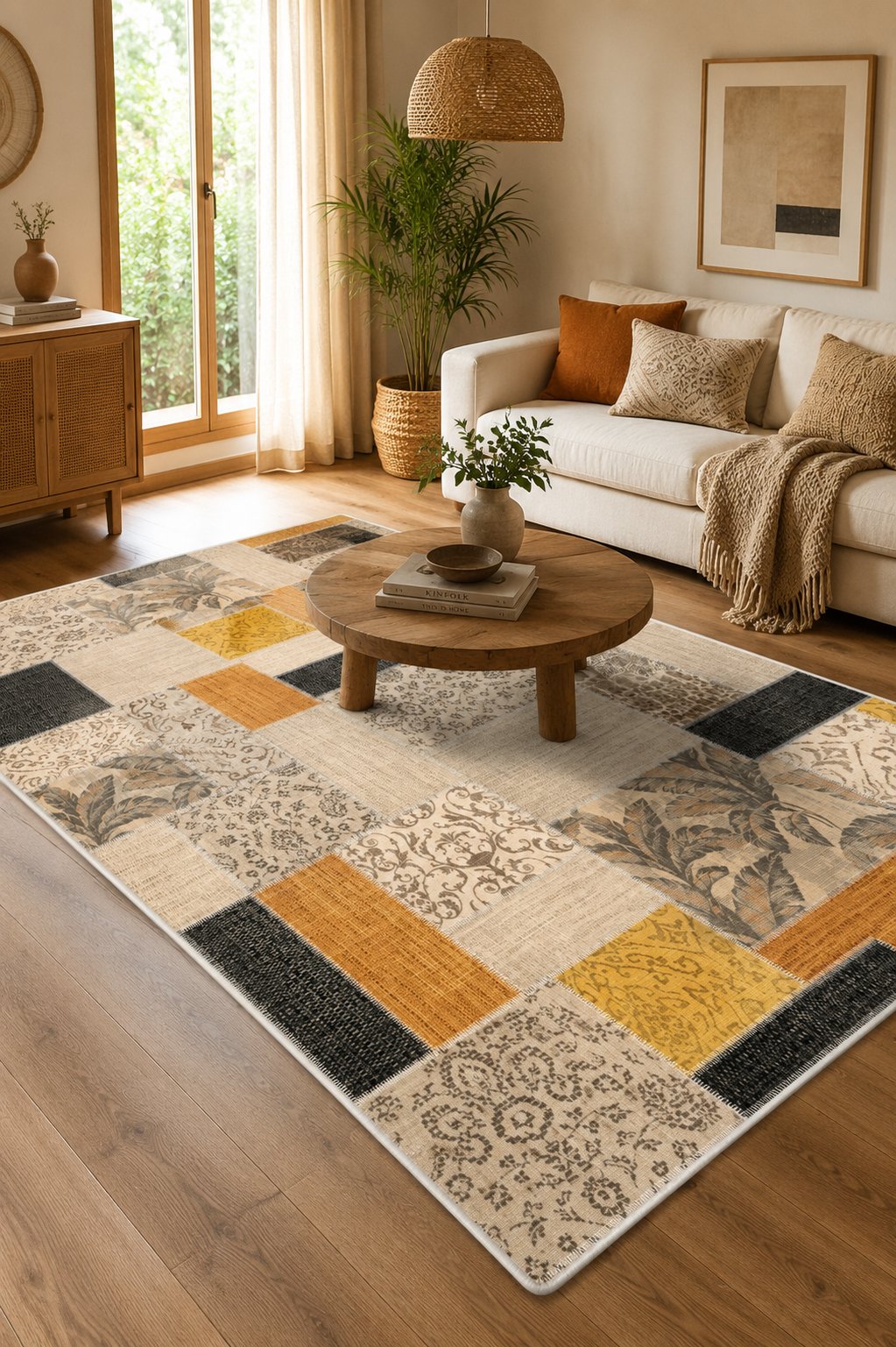 Dijital Baskılı Dekoratif Patchwork Kilim Kaymaz Taban Yıkanabilir Halı